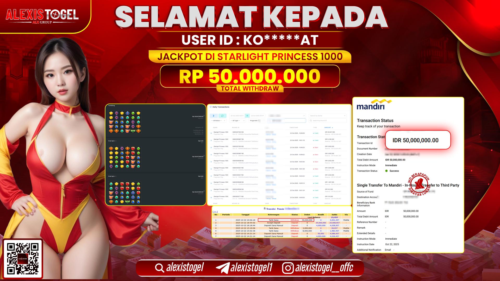 ALEXISTOGEL di SLOT STARLIGHT PRINCESS 1000 RP.50.000.000, LUNAS