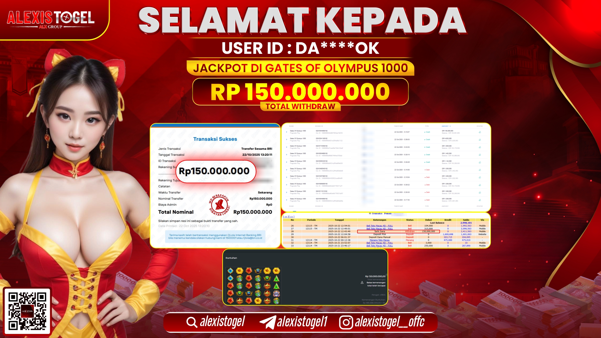 ALEXISTOGEL di SLOT GATES OF OLYMPUS 1000 RP.150.000.000, LUNAS