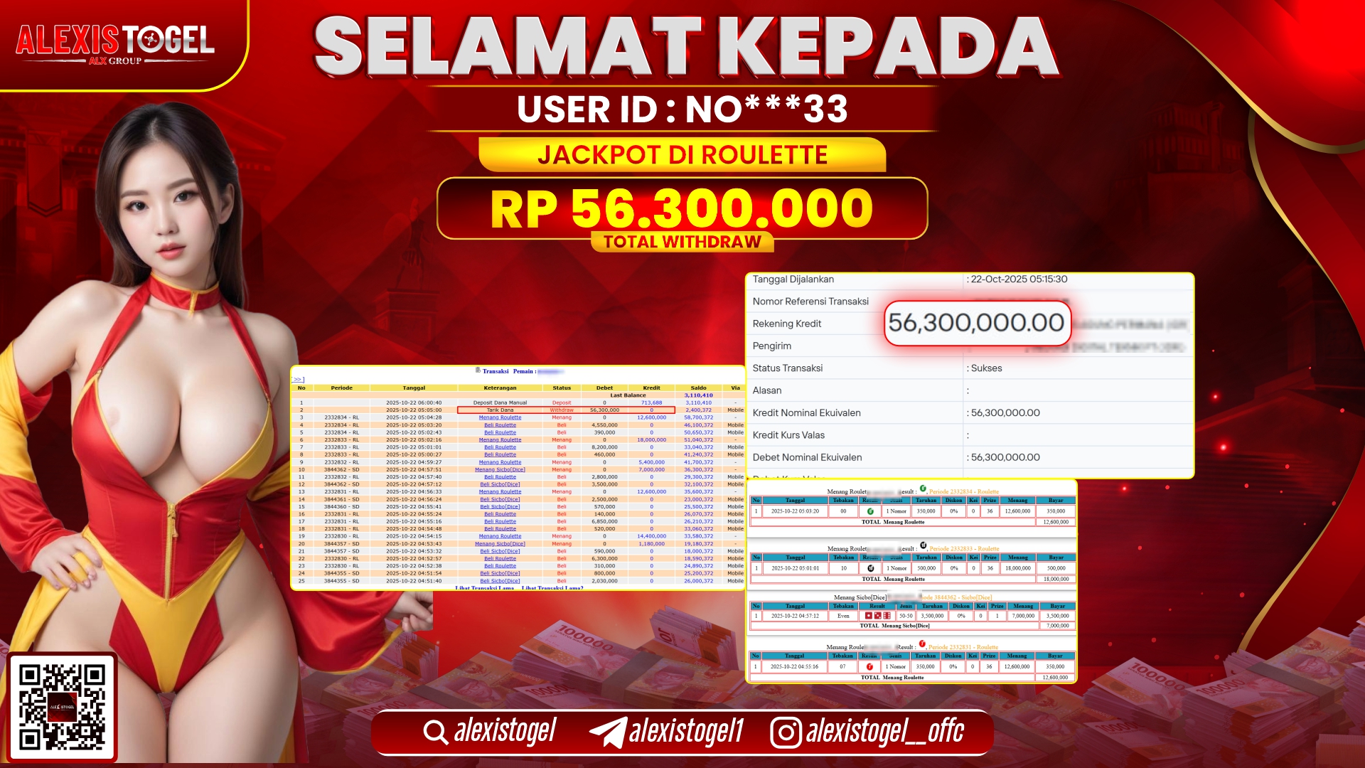 ALEXISTOGEL di CASINO ROULETTE RP.56.300.000, LUNAS