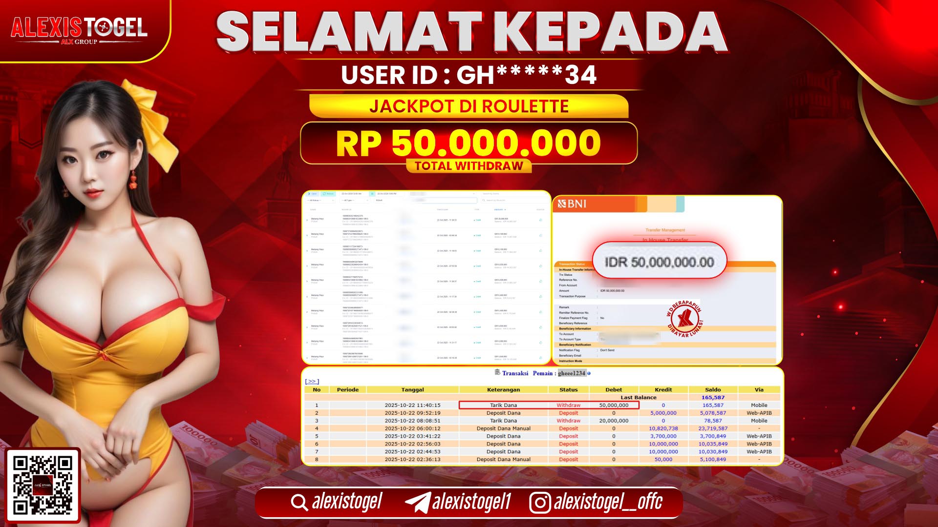 ALEXISTOGEL di CASINO ROULETTE RP.50.000.000, LUNAS