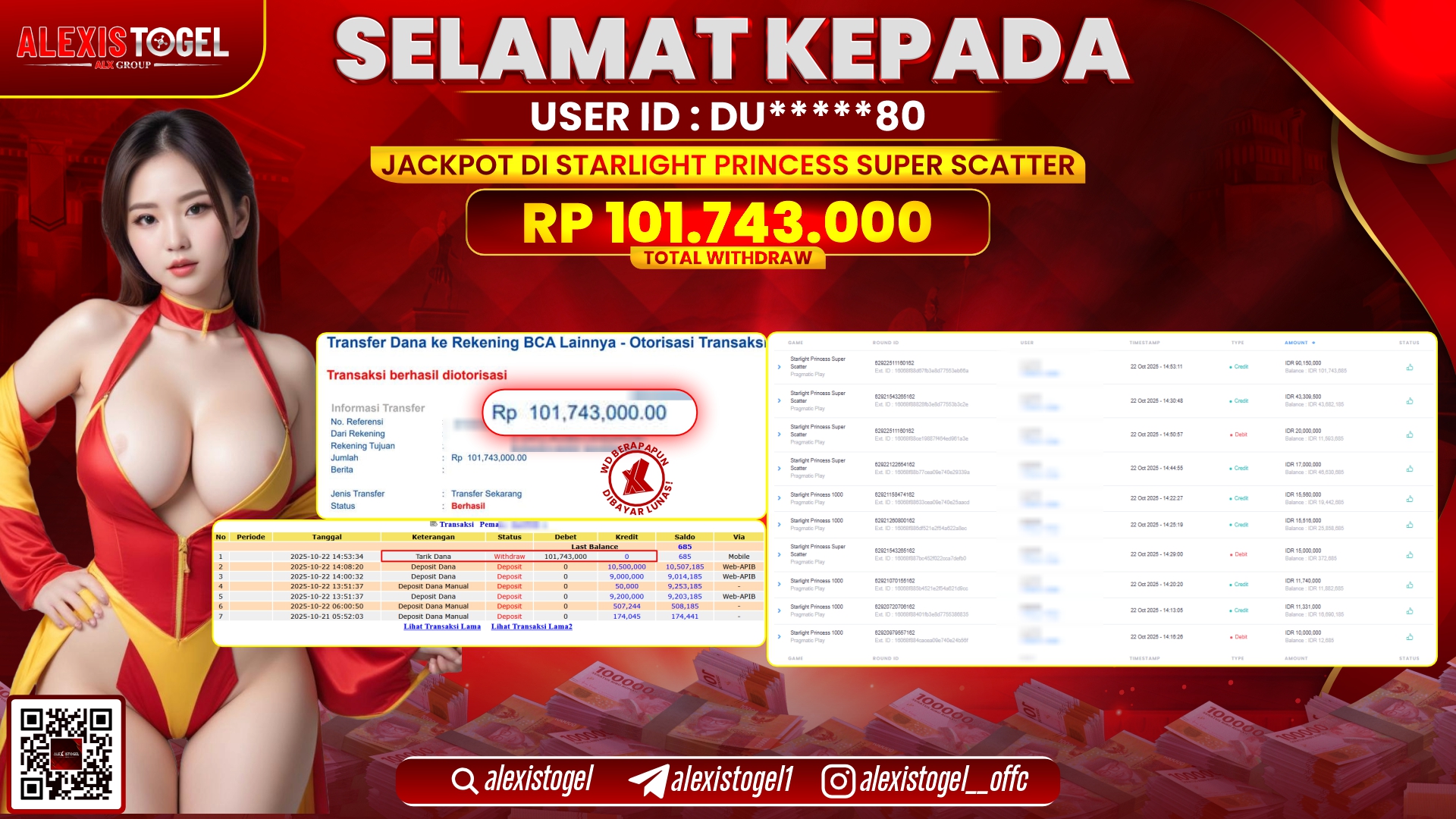 ALEXISTOGEL di SLOT STARLIGHT PRINCESS SUPER SCATTER RP.101.743.000, LUNAS