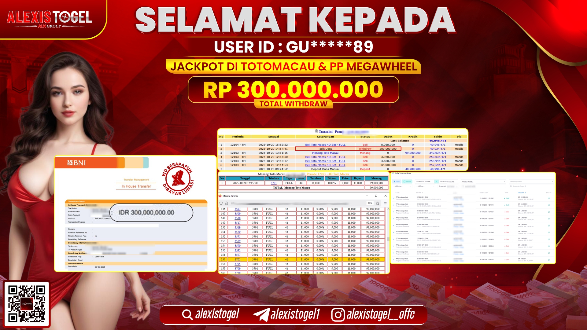 ALEXISTOGEL di TOTO MACAU & PP LIVE MEGAWHEEL RP.300.000.000, LUNAS