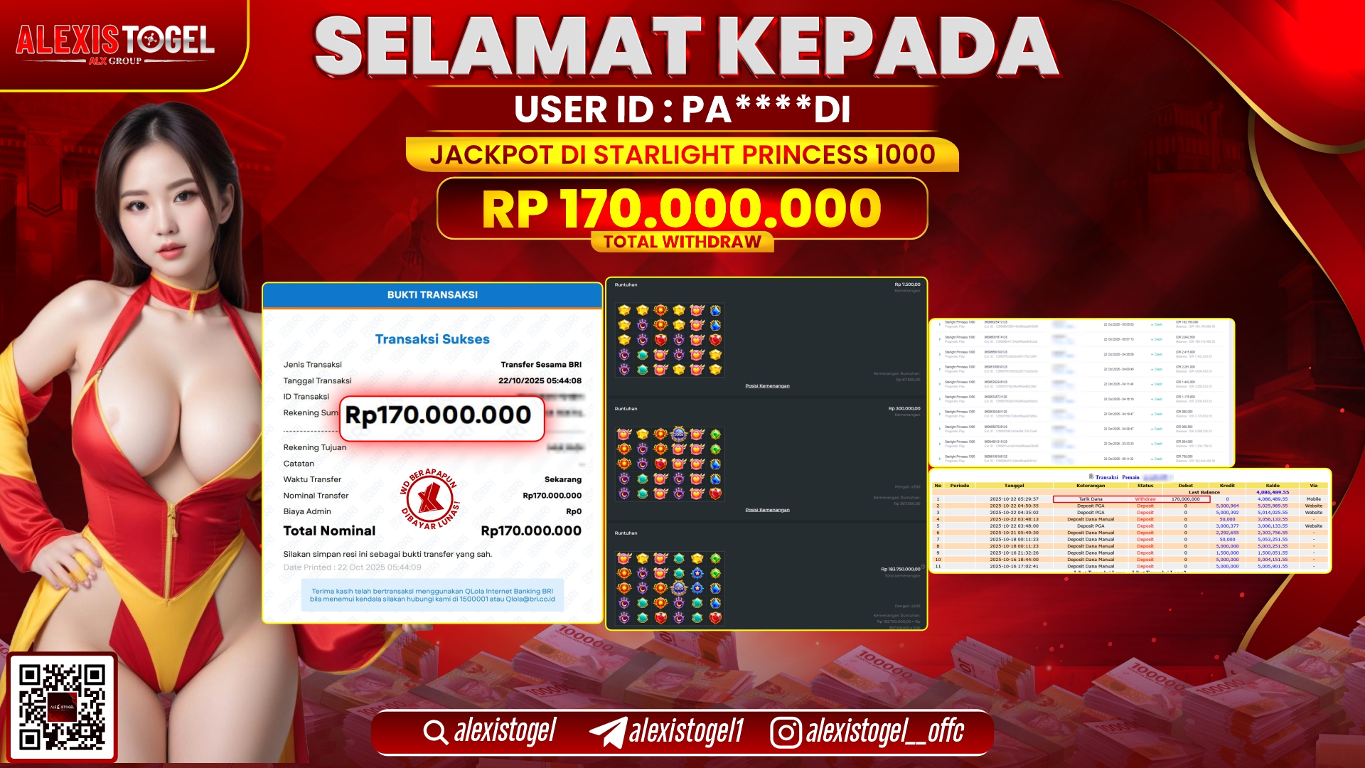 ALEXISTOGEL di SLOT STARLIGHT PRINCESS 1000 RP.170.000.000, LUNAS