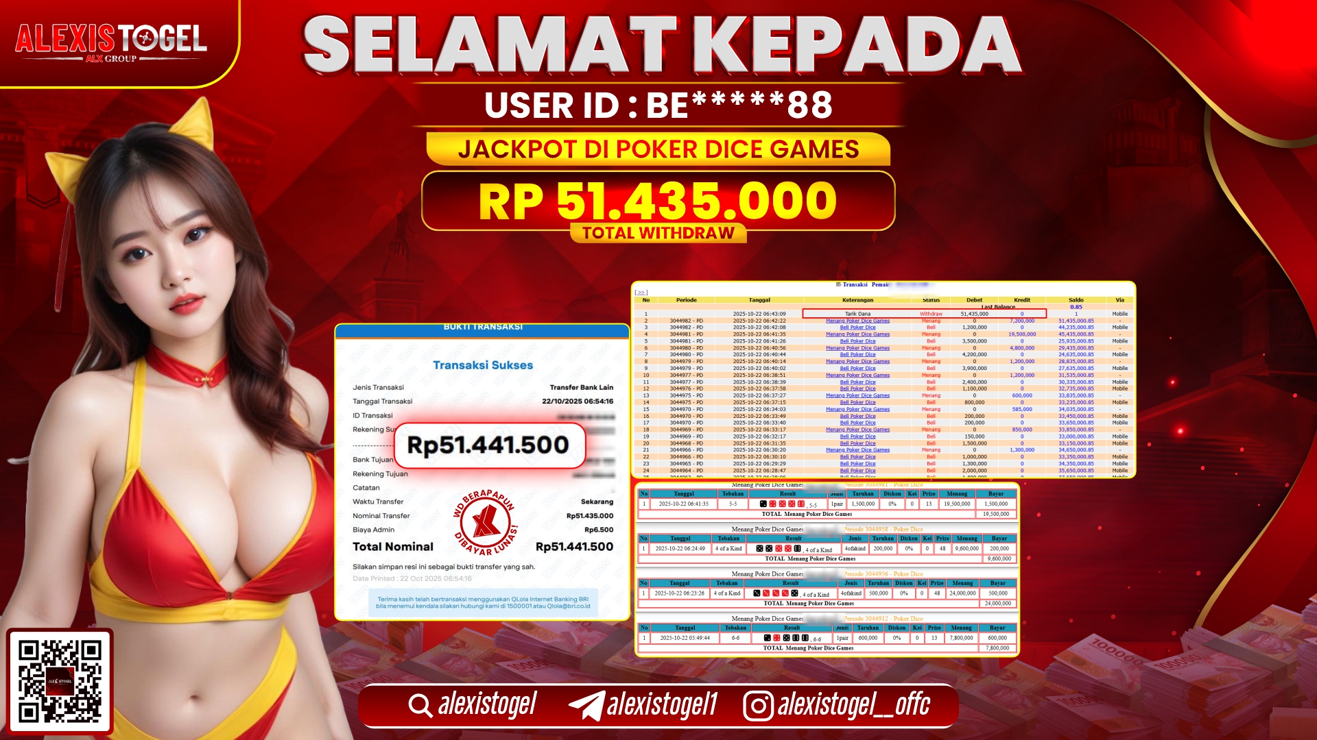 ALEXISTOGEL di CASINO POKER DICE GAMES RP.51.435.000, LUNAS