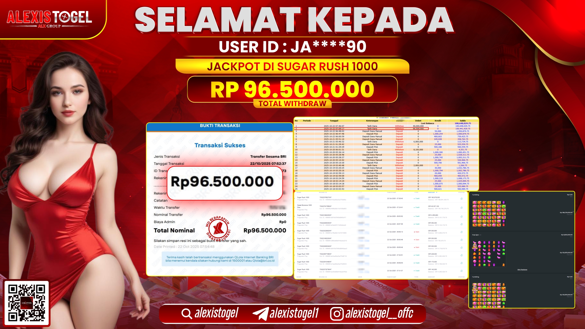 ALEXISTOGEL di SLOT SUGAR RUSH 1000 RP.96.500.000, LUNAS