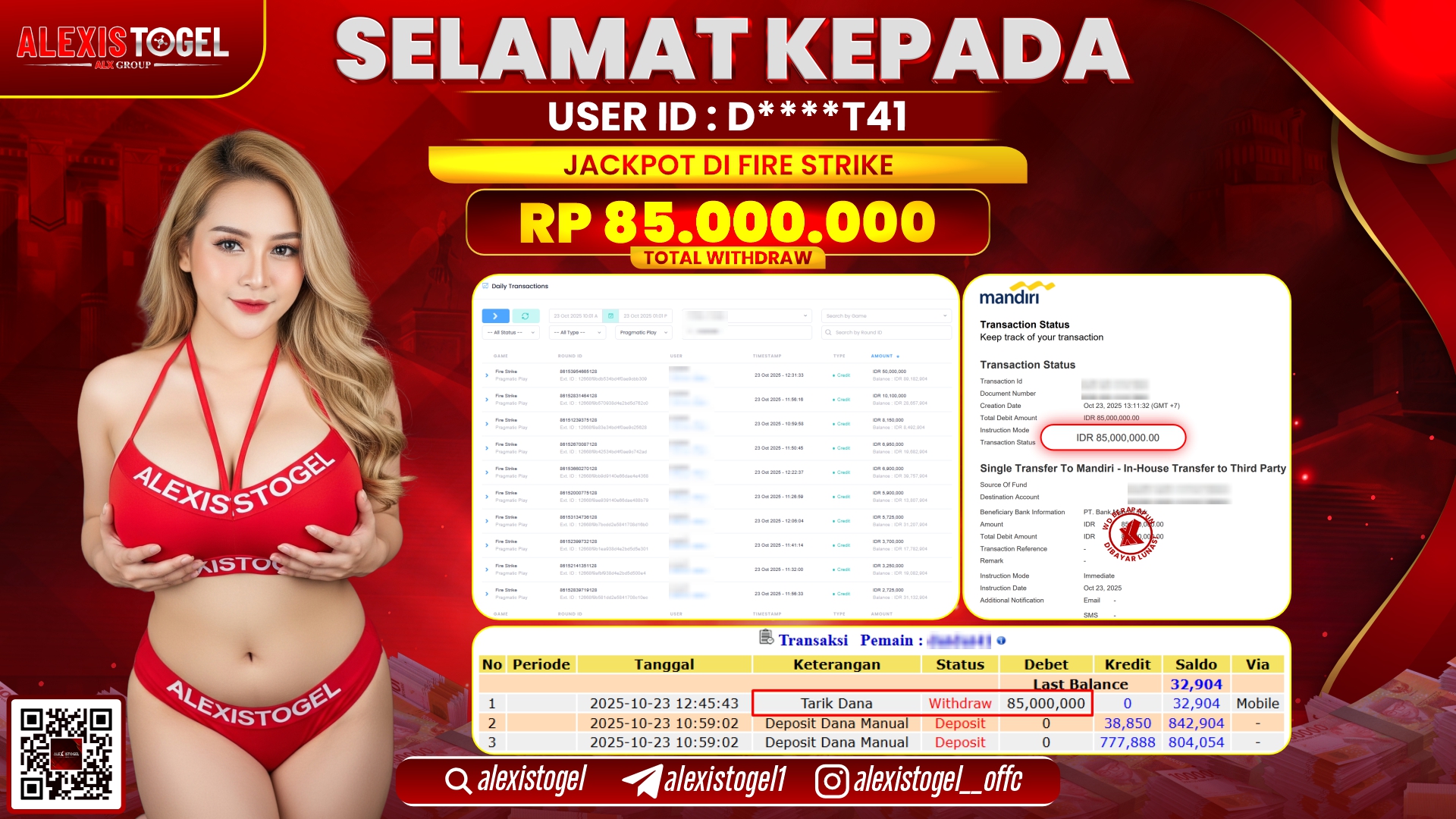 ALEXISTOGEL di SLOT FIRE STRIKE RP.85.000.000, LUNAS