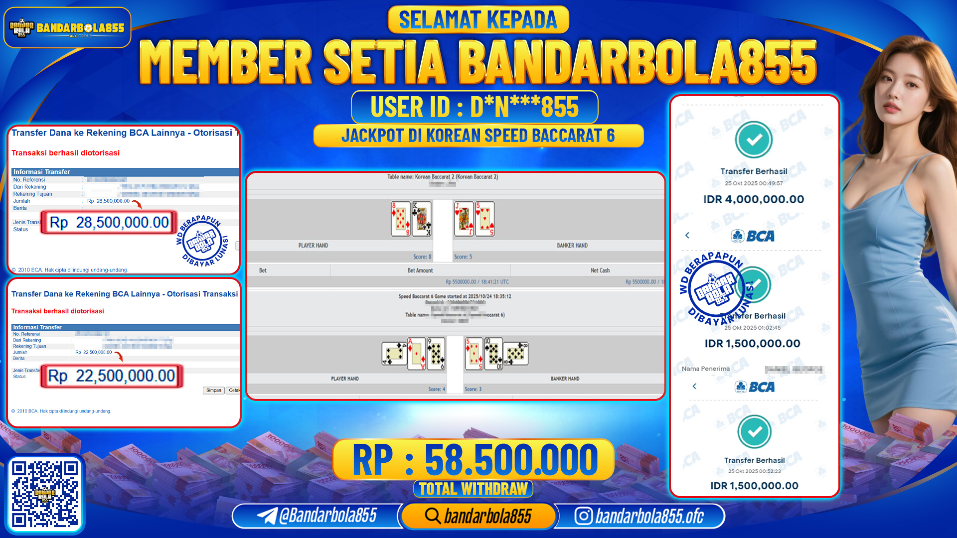 🎖 JACKPOT BANDARBOLA855 di KOREAN SPEED BACCARAT 6 Rp58.500.000🎖