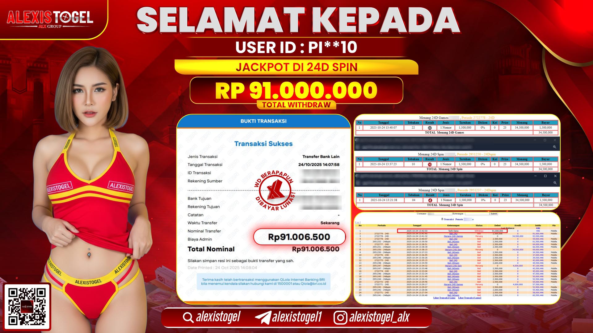 ALEXISTOGEL di CASINO 24D SPIN RP.91.000.000, LUNAS