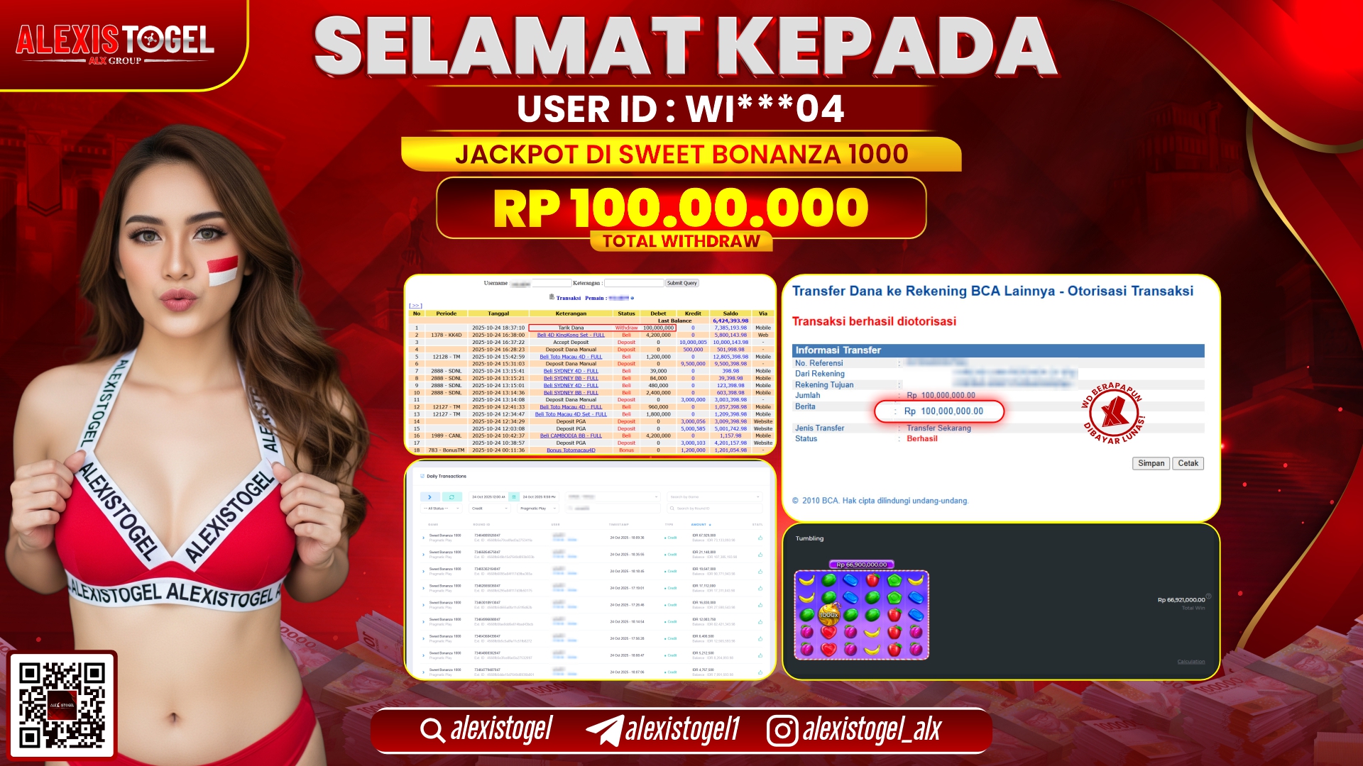 ALEXISTOGEL di SLOT SWEET BONANZA 1000 RP.100.000.000, LUNAS