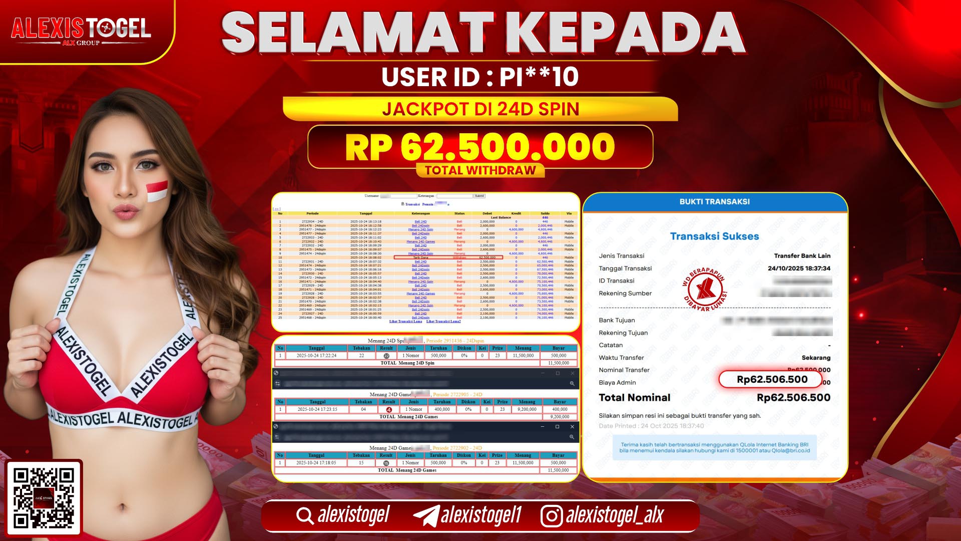 ALEXISTOGEL di CASINO 24D SPIN RP.62.500.000, LUNAS