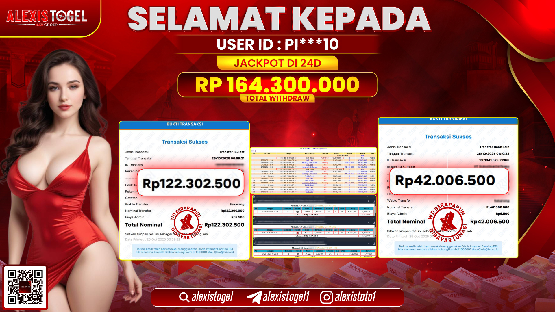 ALEXISTOGEL di CASINO 24D SPIN RP.164.300.000, LUNAS