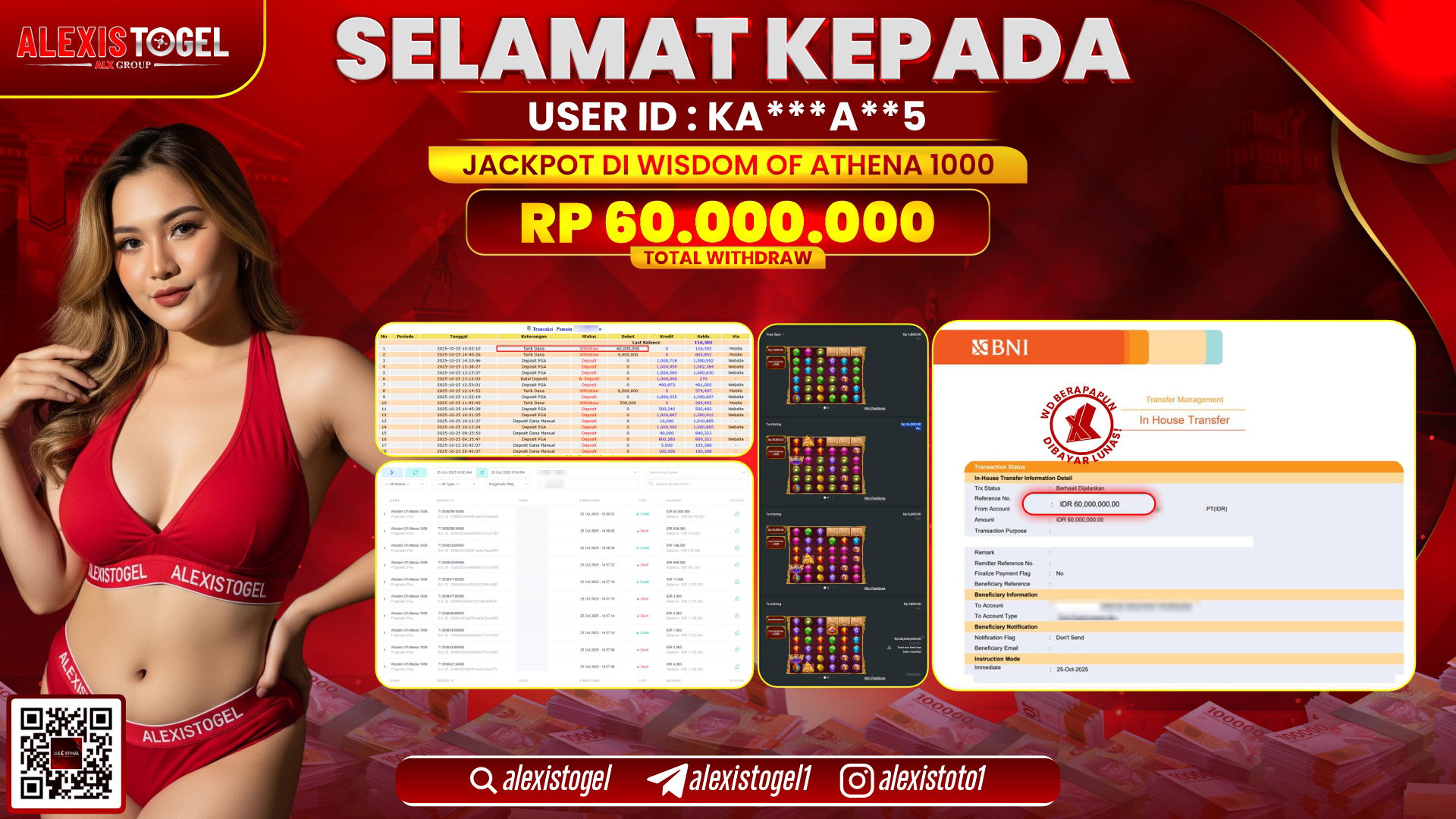 ALEXISTOGEL di SLOT WISDOM OF ATHENA 1000 RP.60.000.000, LUNAS