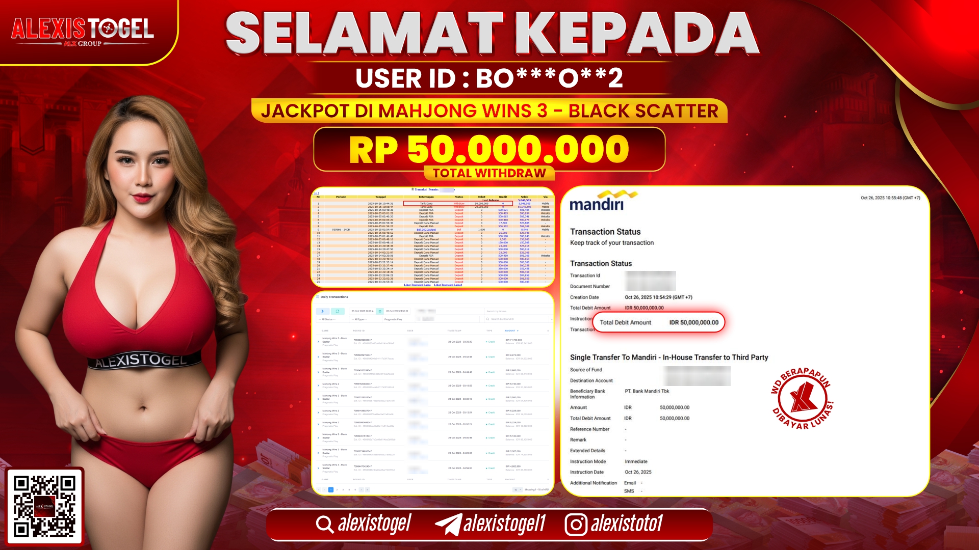 ALEXISTOGEL di SLOT MAHJONG WINS 3 BLACK SCATTER RP.50.000.000, LUNAS