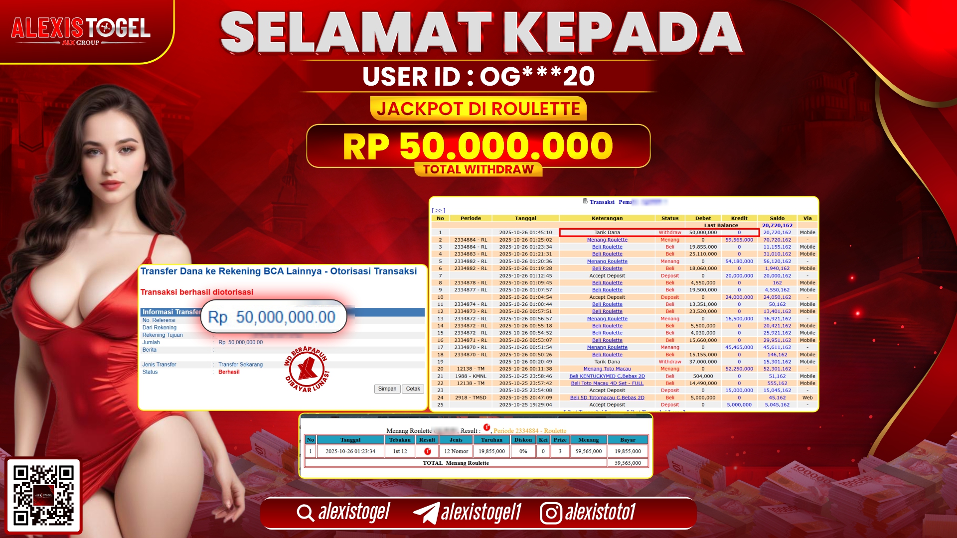 ALEXISTOGEL di CASINO ROULETTE RP.50.000.000, LUNAS