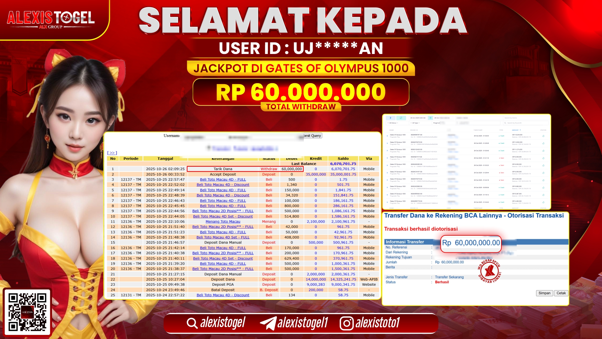 ALEXISTOGEL di SLOT GATES OF OLYMPUS 1000 RP.60.000.000, LUNAS