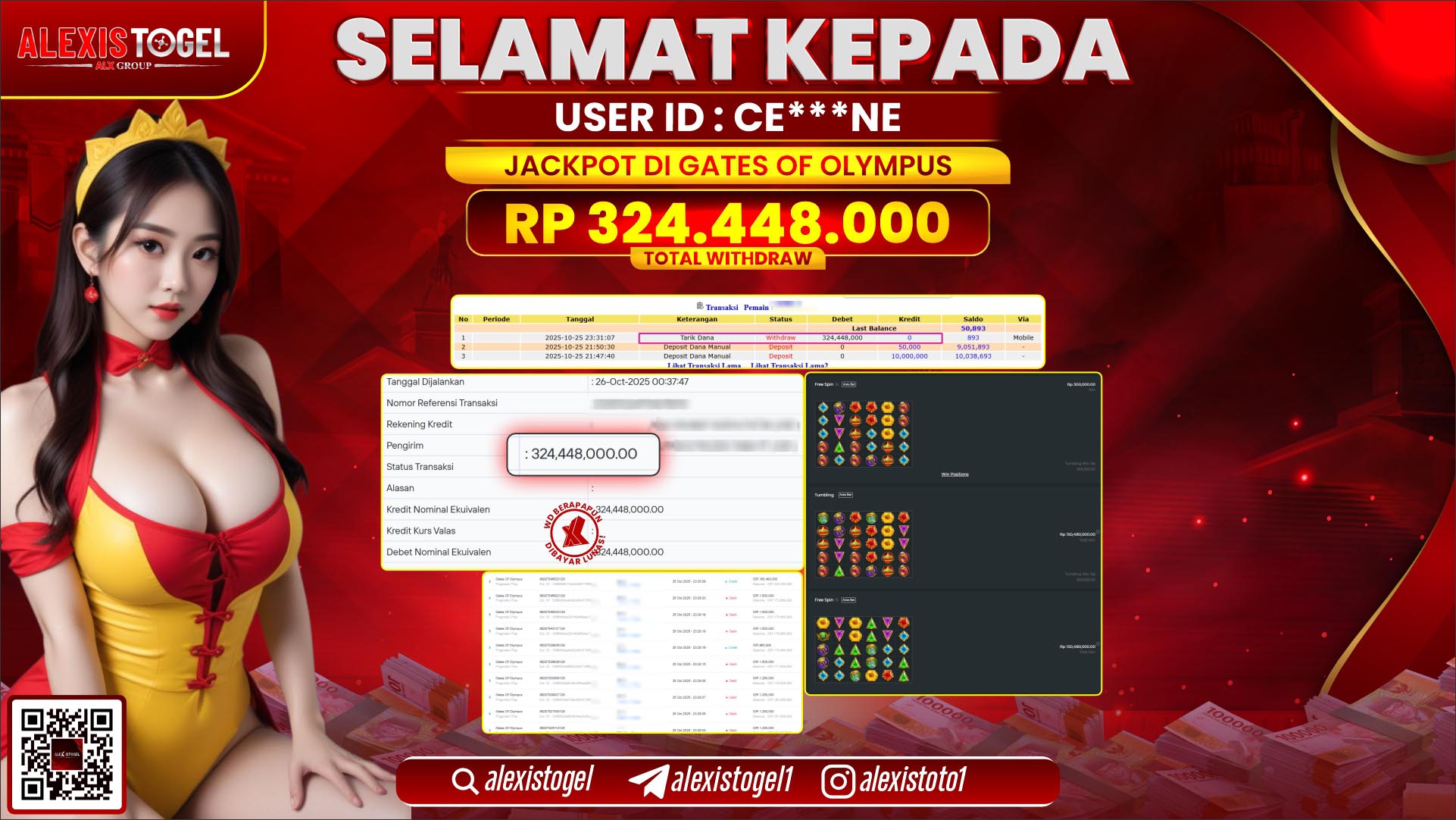 ALEXISTOGEL di SLOT GATES OF OLYMPUS RP.324.448.000, LUNAS