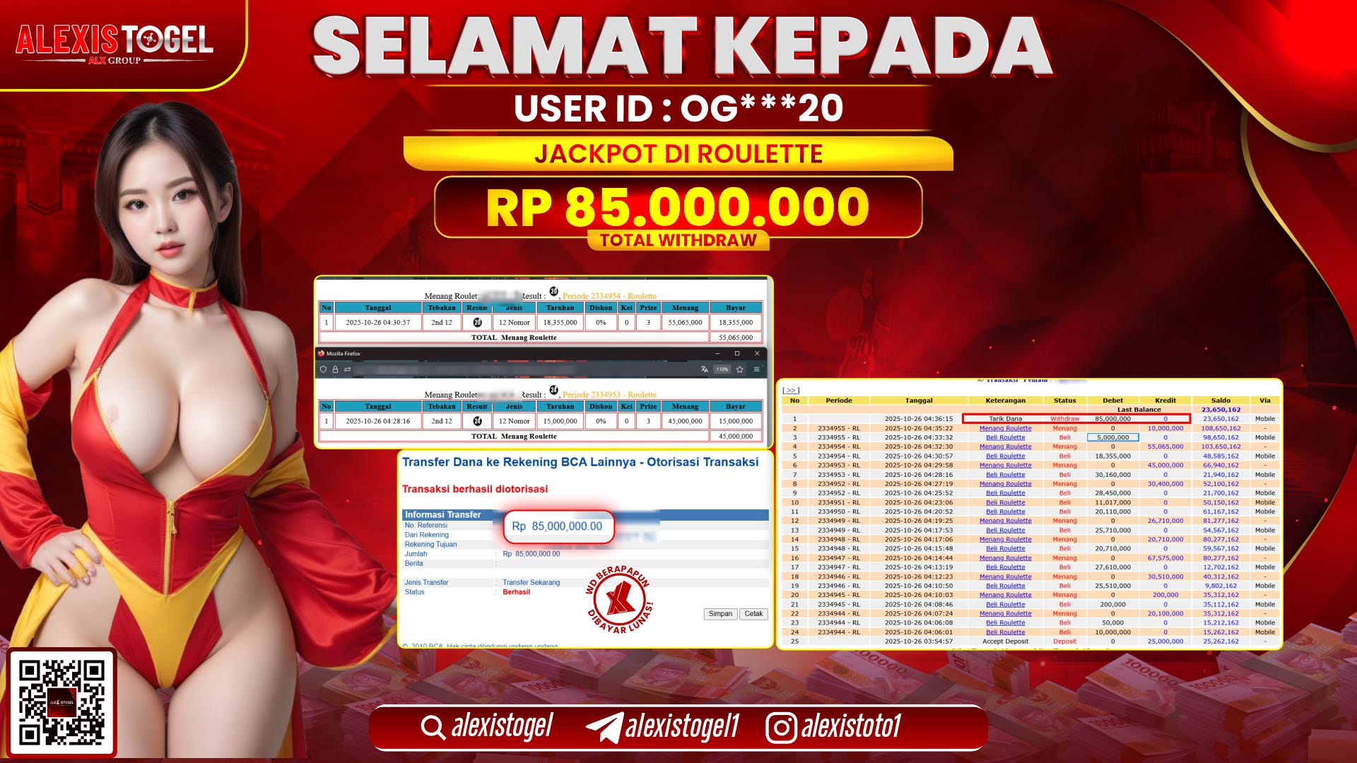 ALEXISTOGEL di CASINO ROULETTE RP.85.000.000, LUNAS
