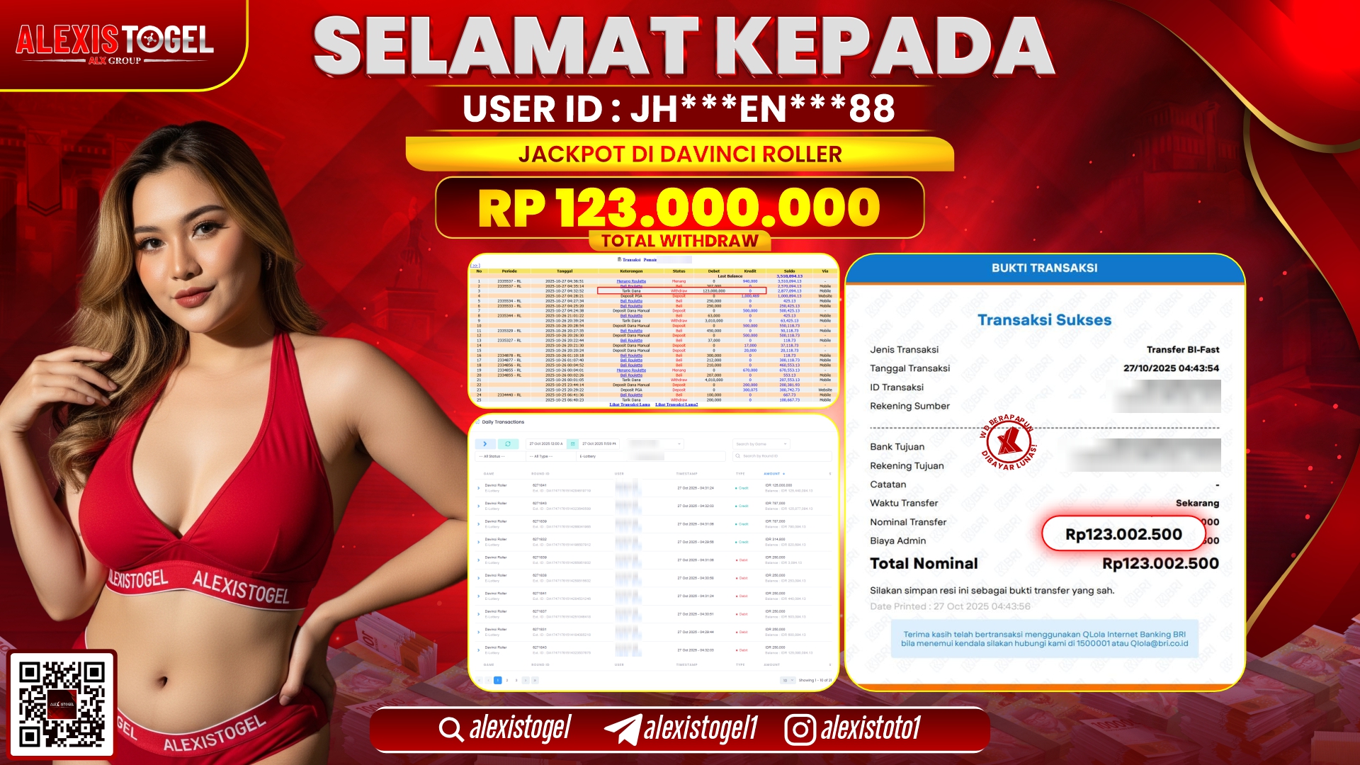 ALEXISTOGEL di CASINO DAVINCI ROLLER RP.123.000.000, LUNAS