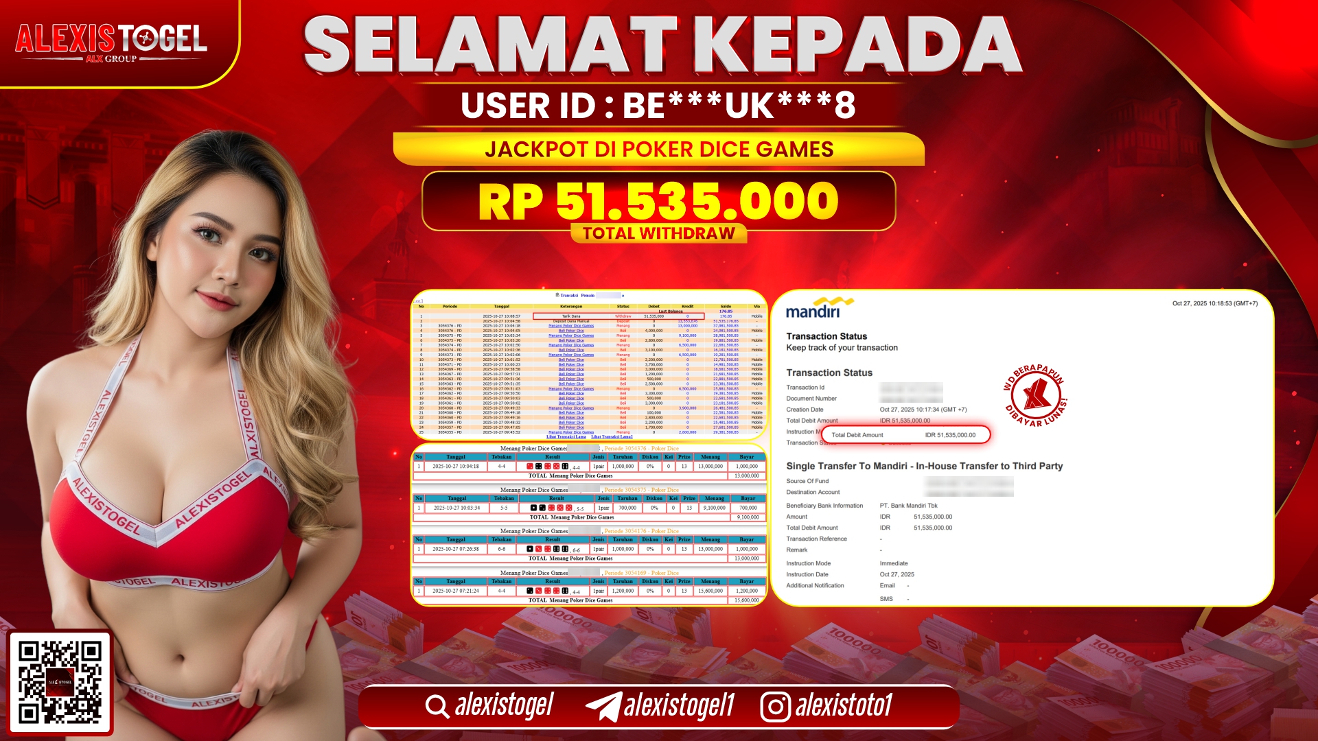 ALEXISTOGEL di CASINO POKER DICE GAMES RP.51.535.000, LUNAS