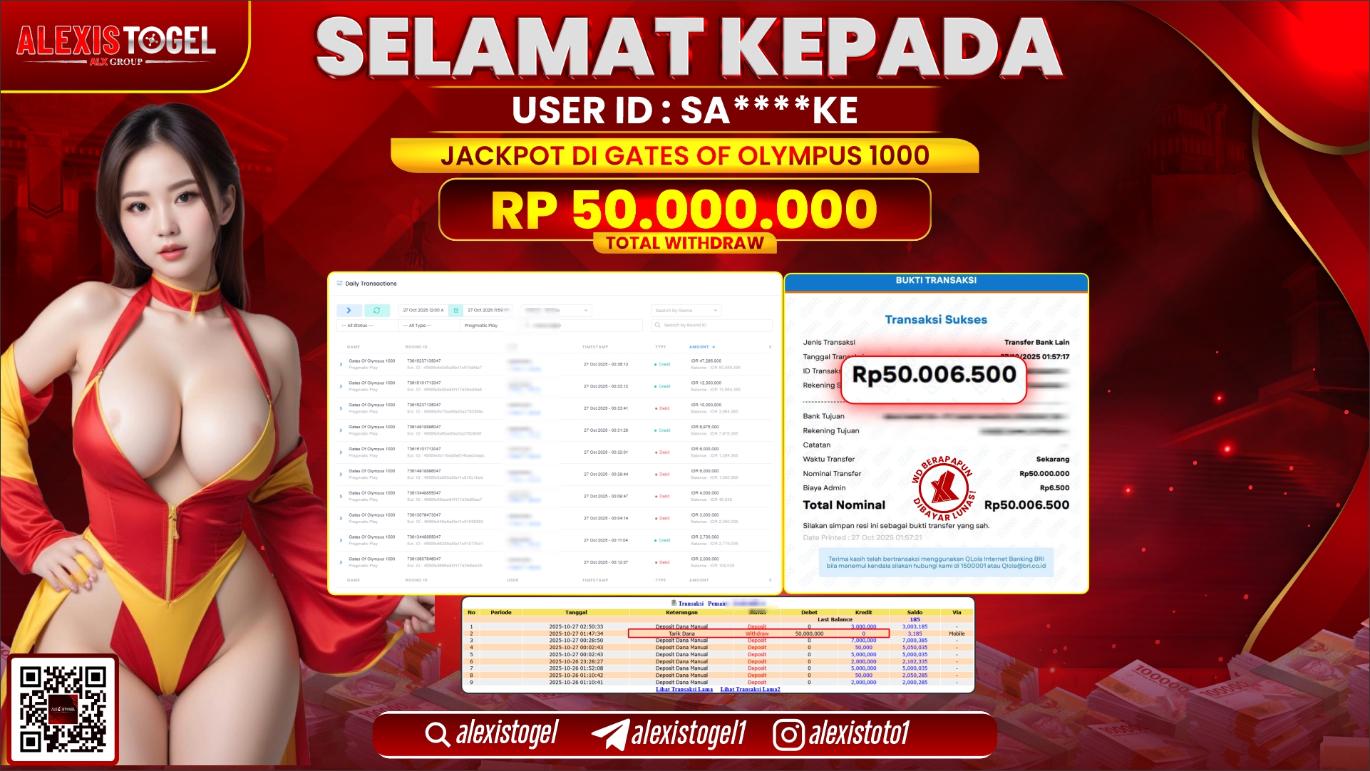 ALEXISTOGEL di SLOT GATES OF OLYMPUS 1000 RP.50.000.000, LUNAS