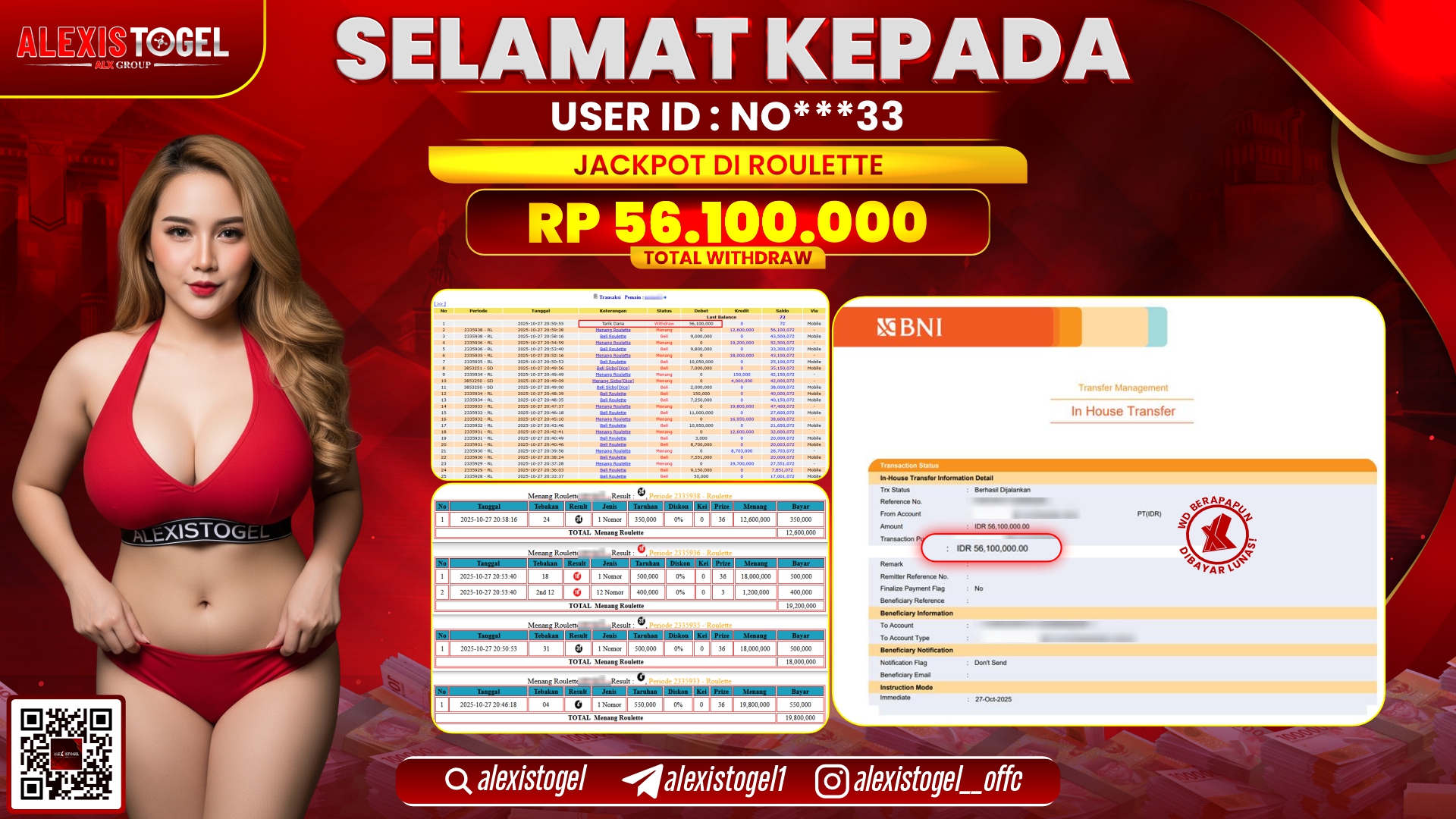 ALEXISTOGEL di CASINO ROULETTE RP.56.100.000, LUNAS