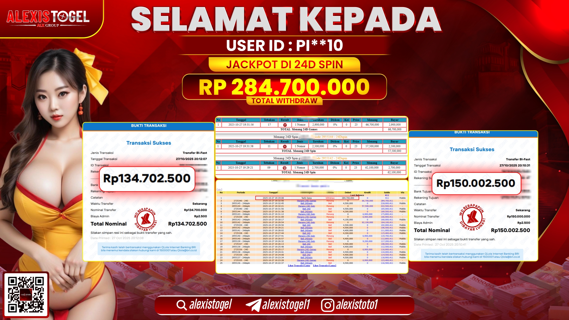 ALEXISTOGEL di CASINO 24D SPIN RP.284.700.000, LUNAS