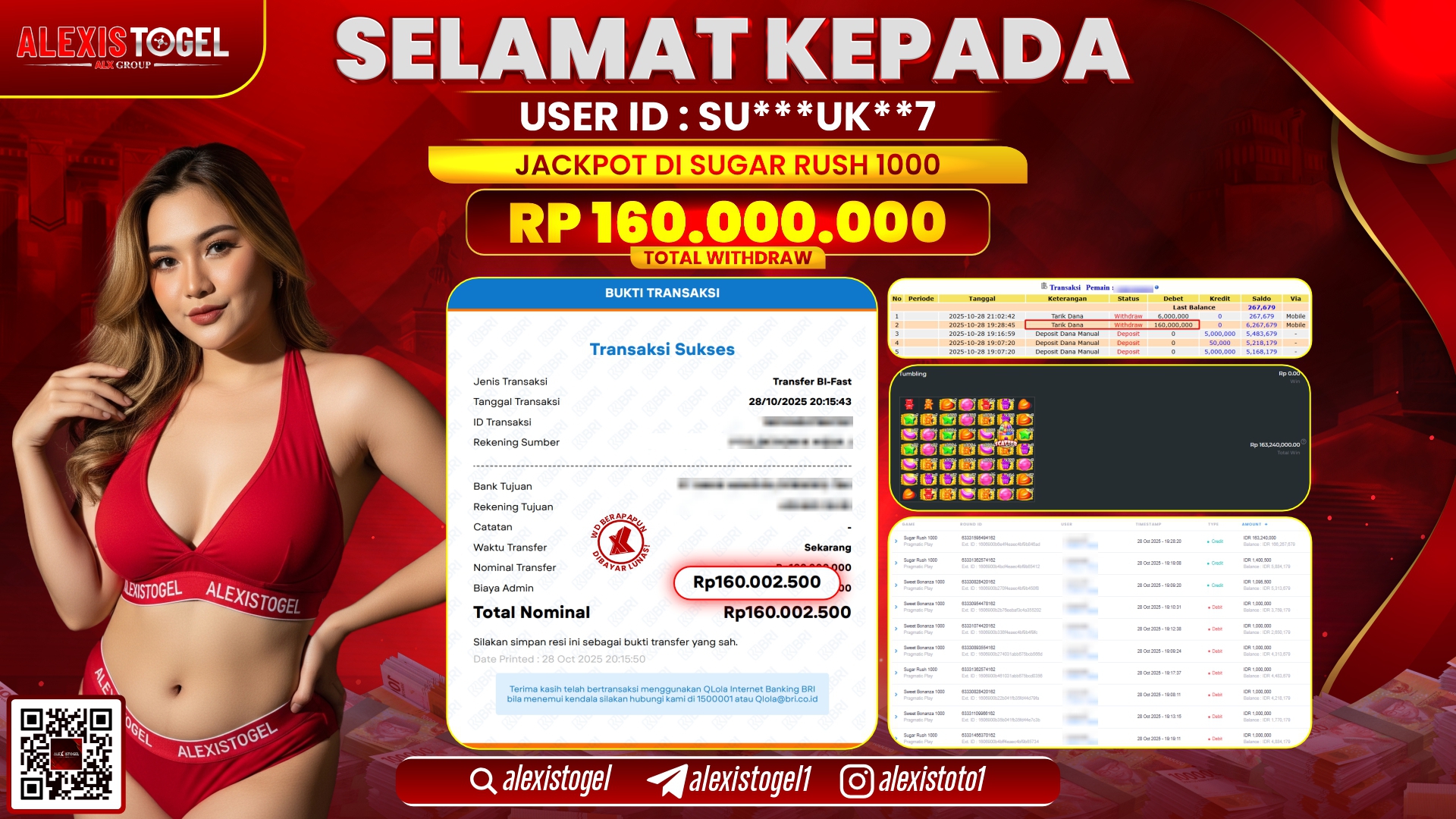 ALEXISTOGEL di SLOT SUGAR RUSH 1000 RP.160.000.000, LUNAS