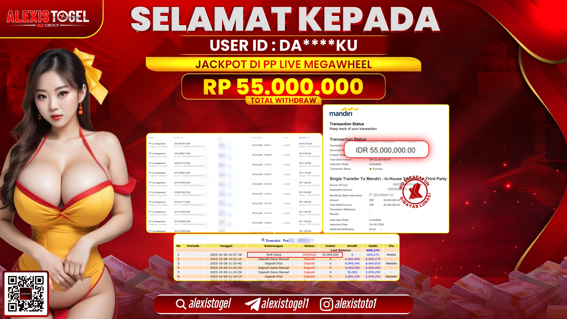 ALEXISTOGEL di PP LIVE MEGAWHEEL RP.55.000.000, LUNAS