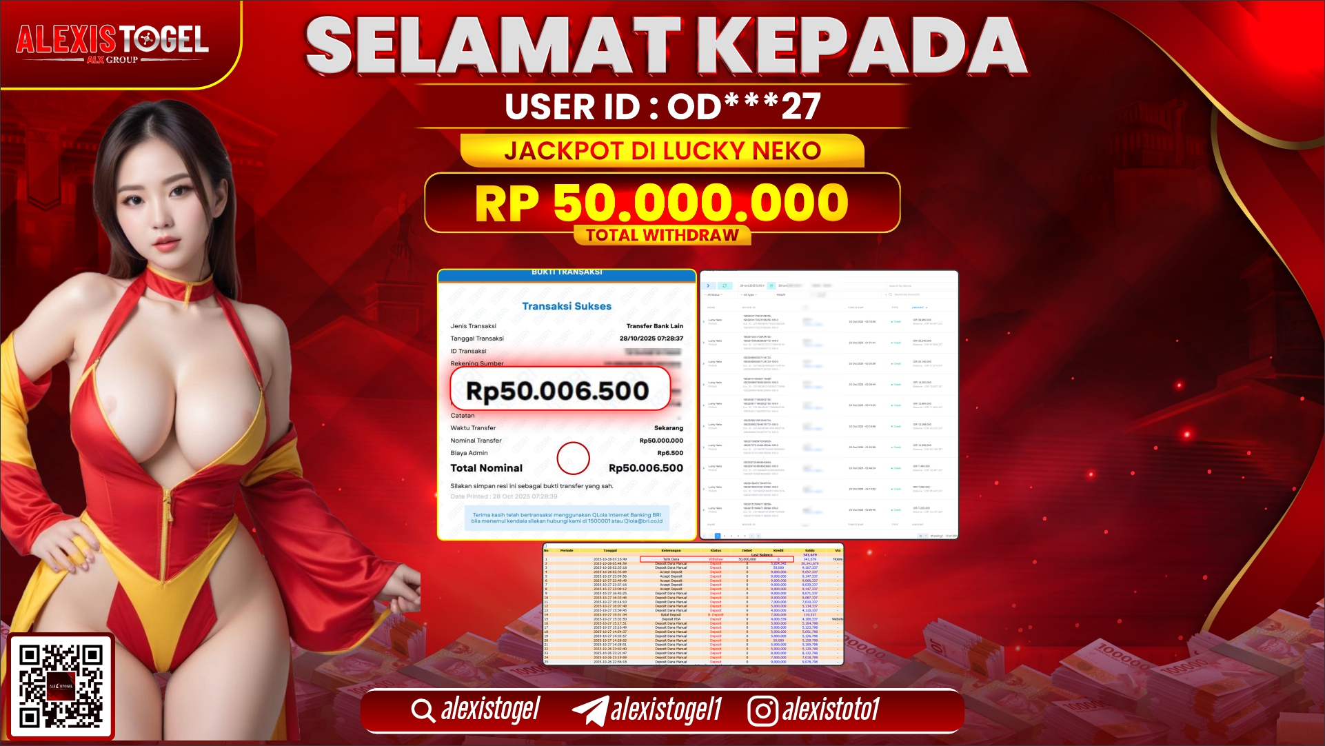 ALEXISTOGEL di SLOT LUCKY NEKO RP.50.000.000, LUNAS