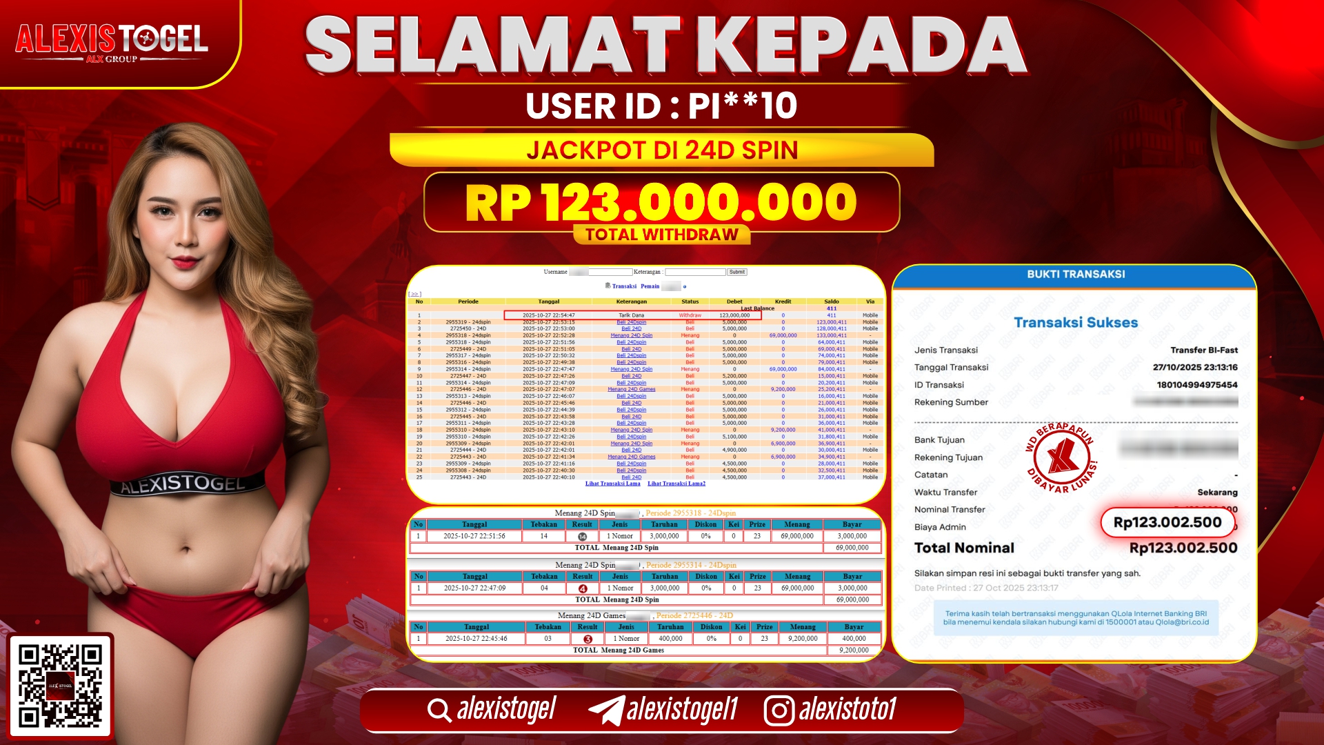 ALEXISTOGEL di CASINO 24D SPIN RP.123.000.000, LUNAS