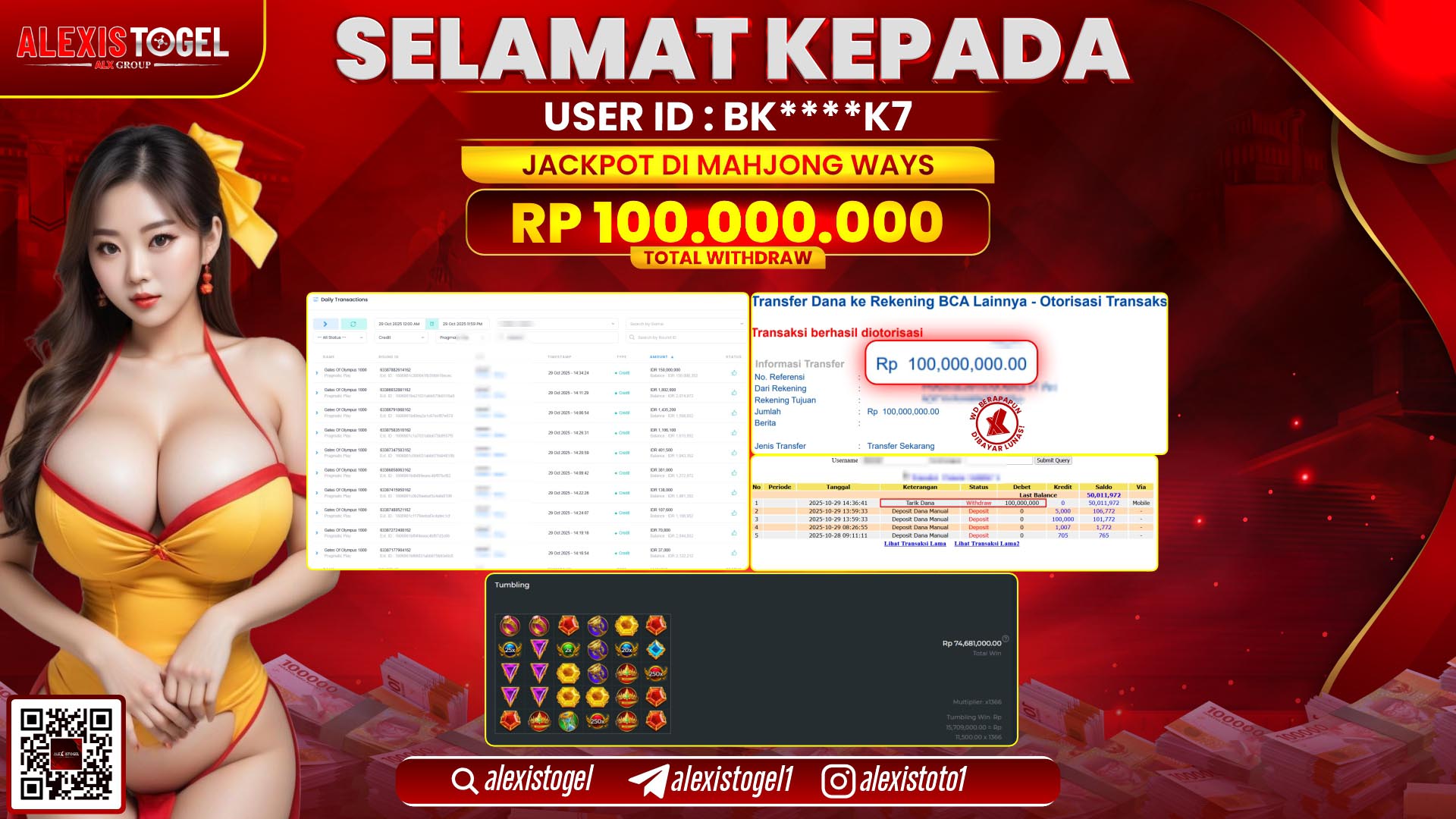 ALEXISTOGEL di SLOT MAHJONG WAYS RP.100.000.000, LUNAS