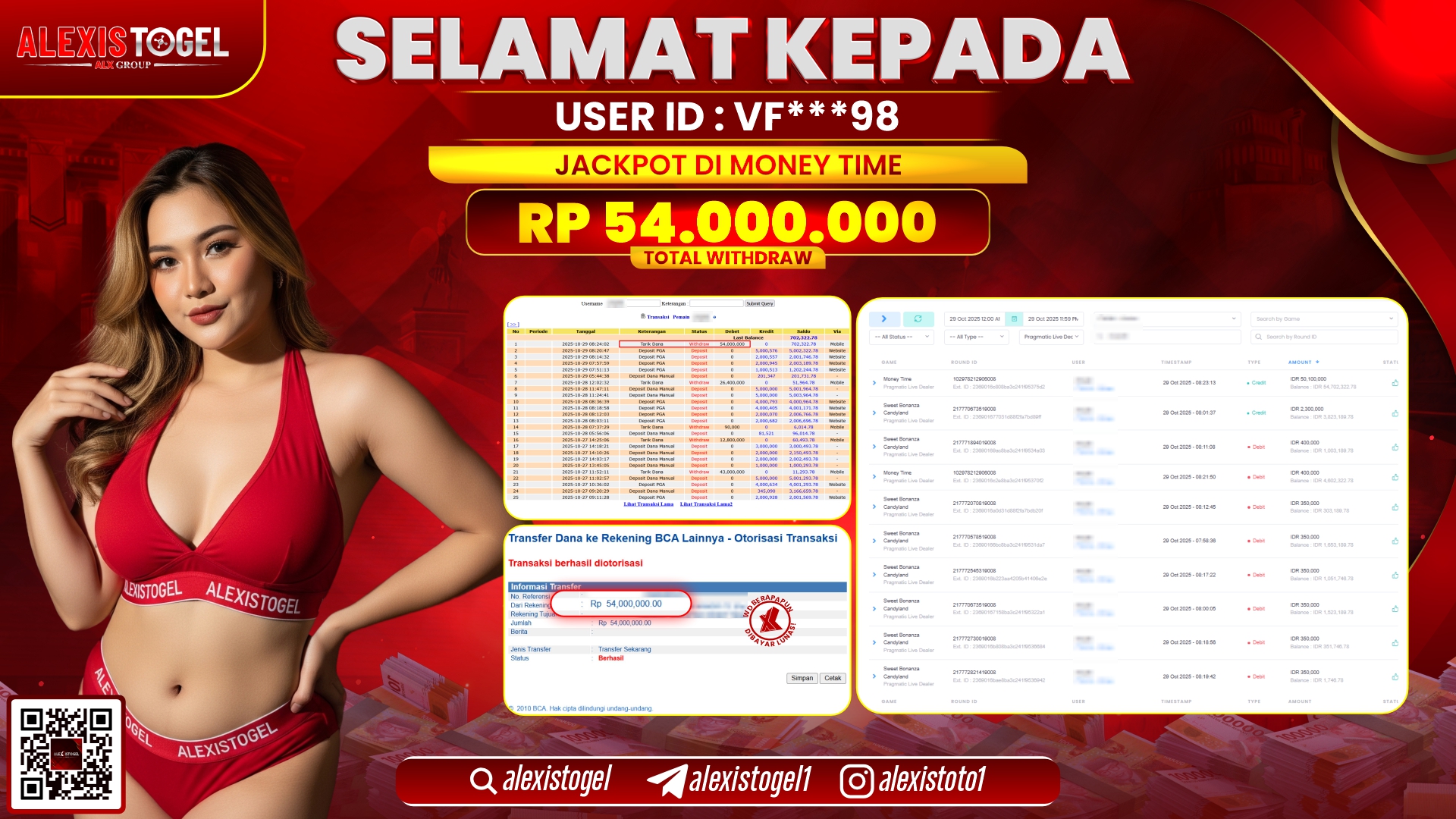 ALEXISTOGEL di PP LIVE MONEY TIME RP.54.000.000, LUNAS