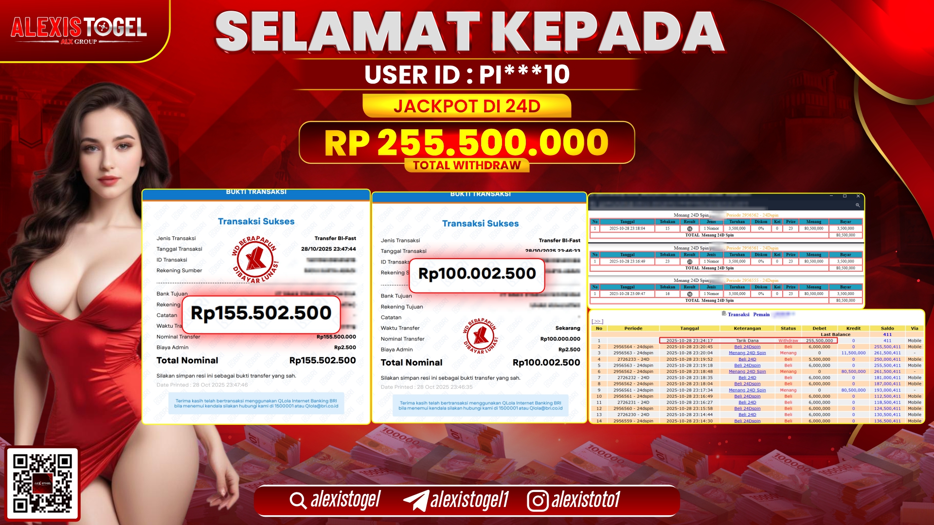 ALEXISTOGEL di CASINO 24D SPIN RP.255.500.000, LUNAS