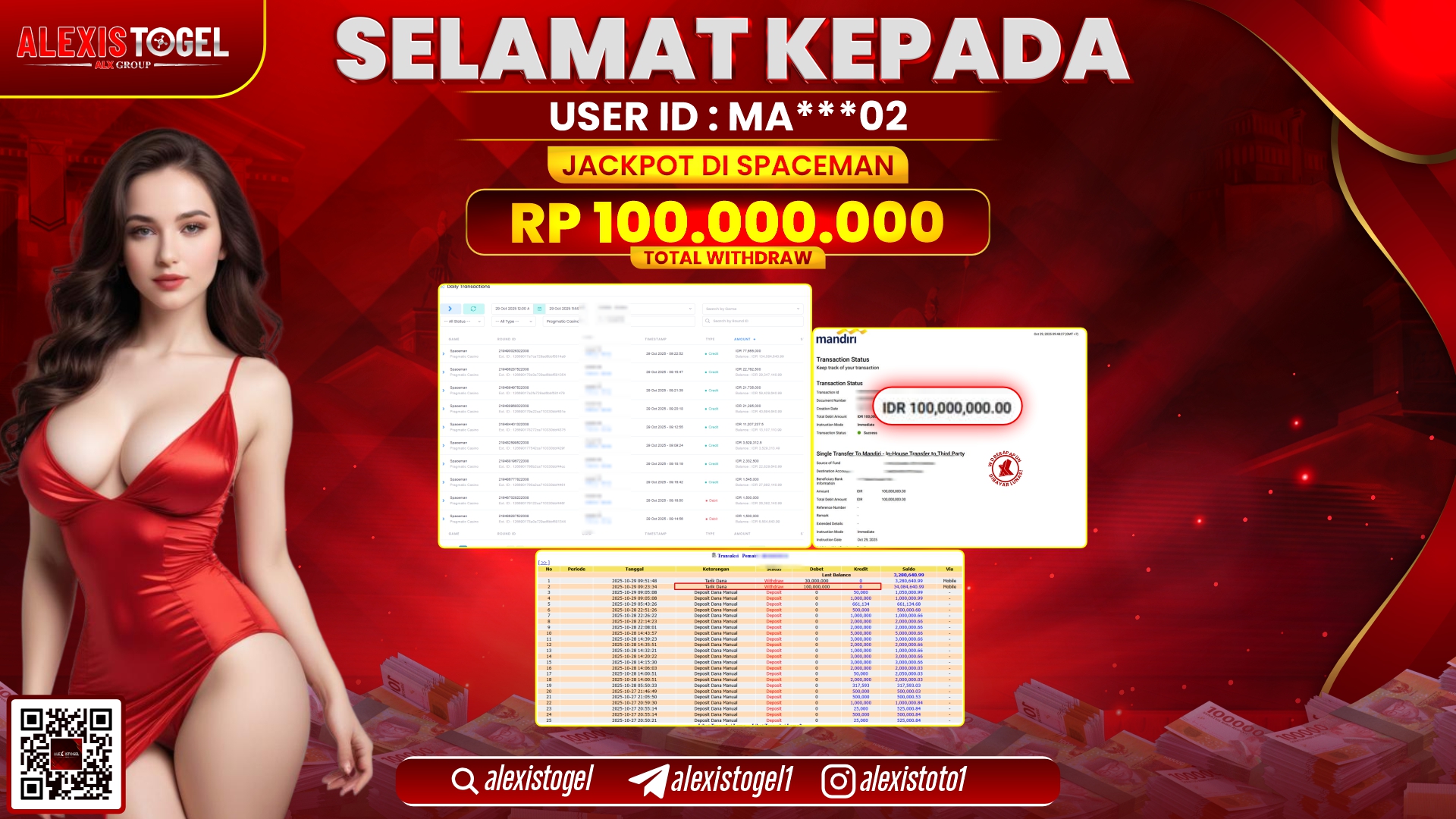 ALEXISTOGEL di SLOT SPACEMAN RP.100.000.000, LUNAS