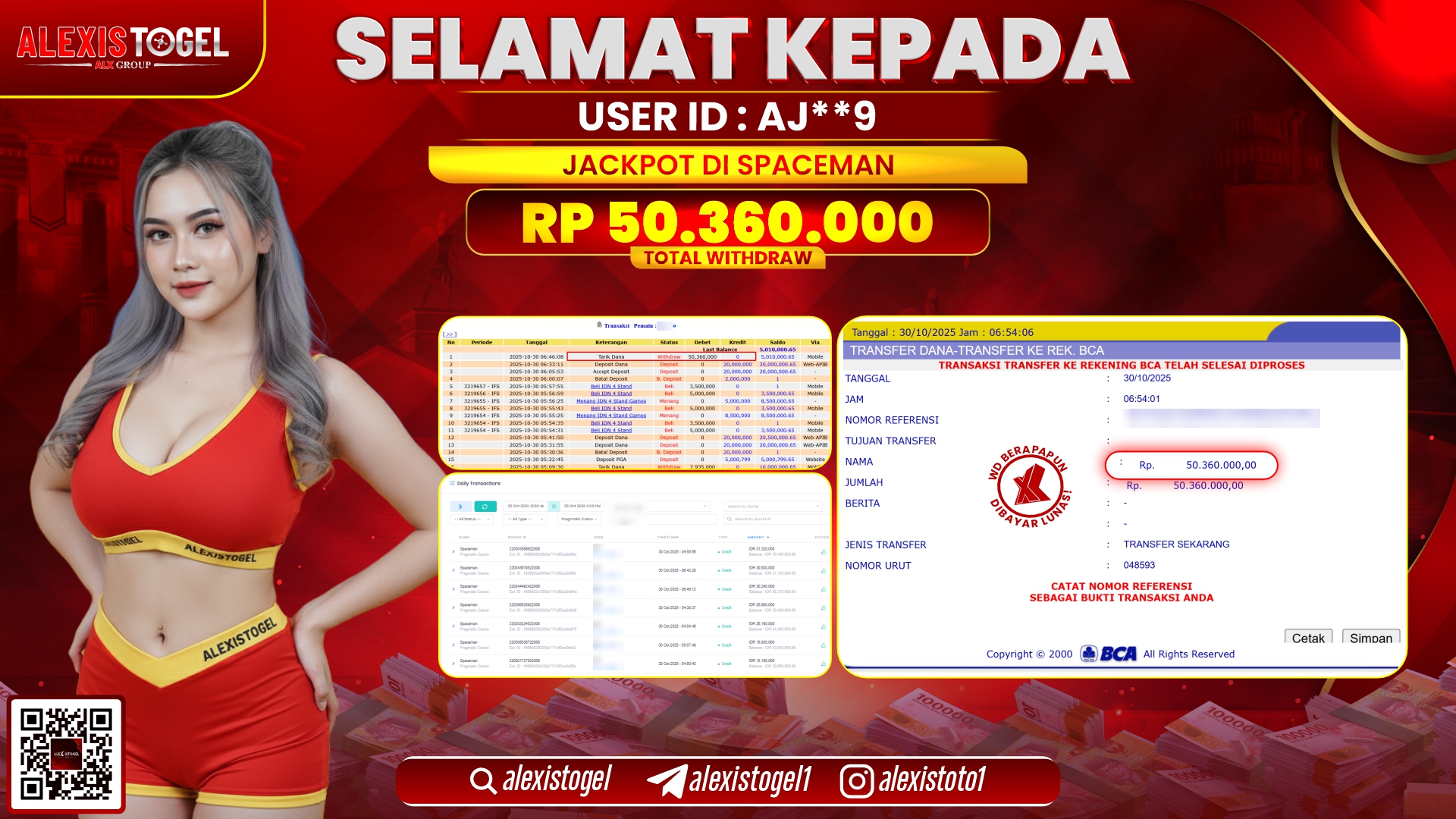 ALEXISTOGEL di SLOT SPACEMAN RP.50.360.000, LUNAS