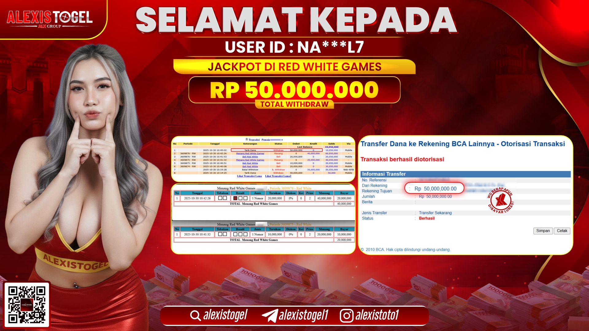 ALEXISTOGEL di CASINO RED WHITE GAMES RP.50.000.000, LUNAS