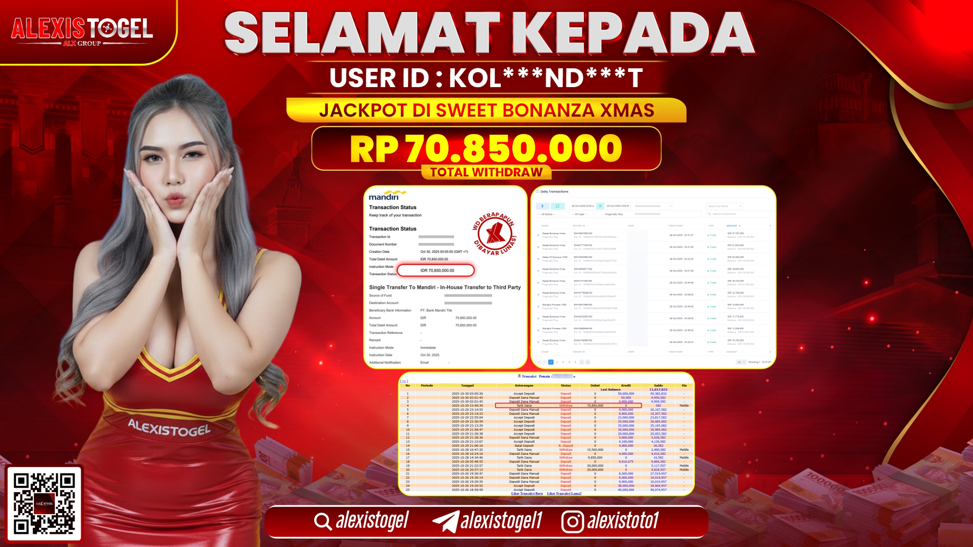 ALEXISTOGEL di SLOT SWEET BONANZA XMAS RP.70.850.000, LUNAS