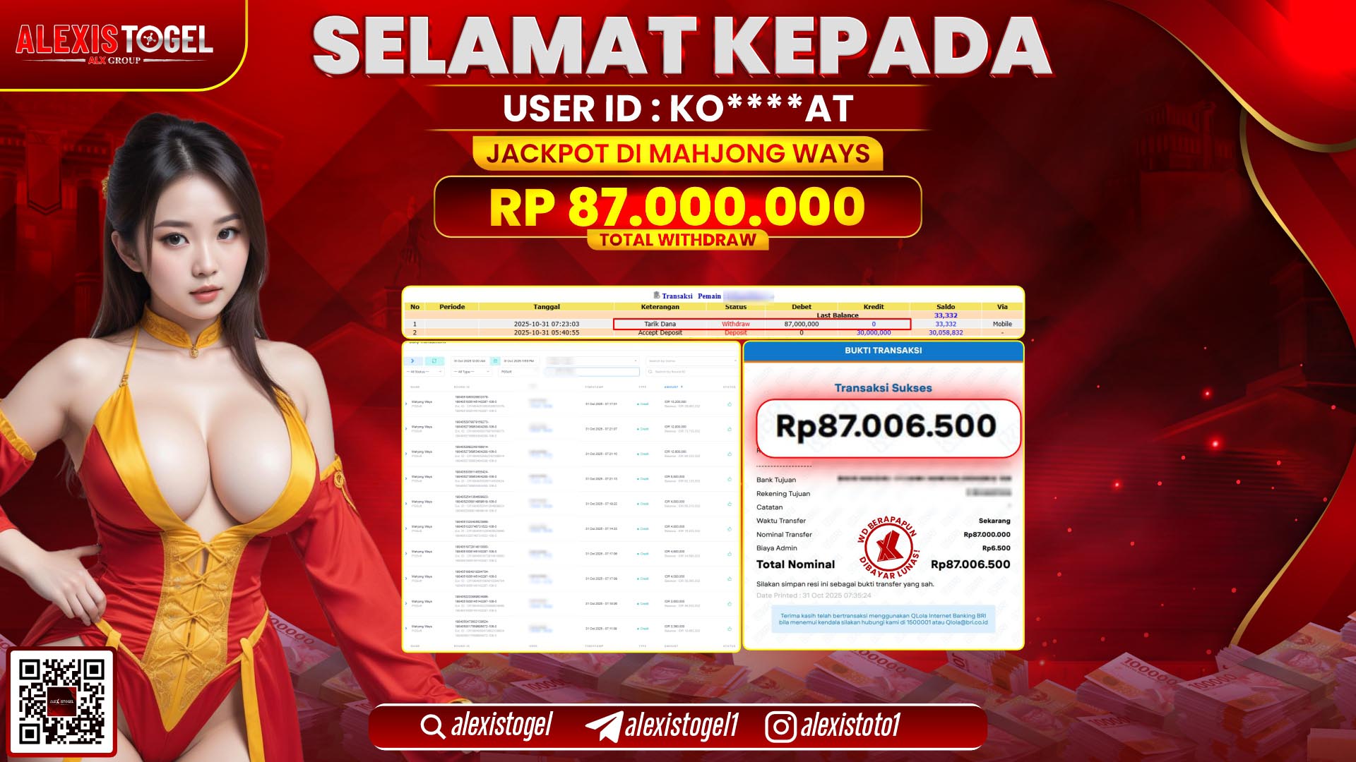 ALEXISTOGEL di SLOT MAHJONG WAYS RP.87.000.000, LUNAS