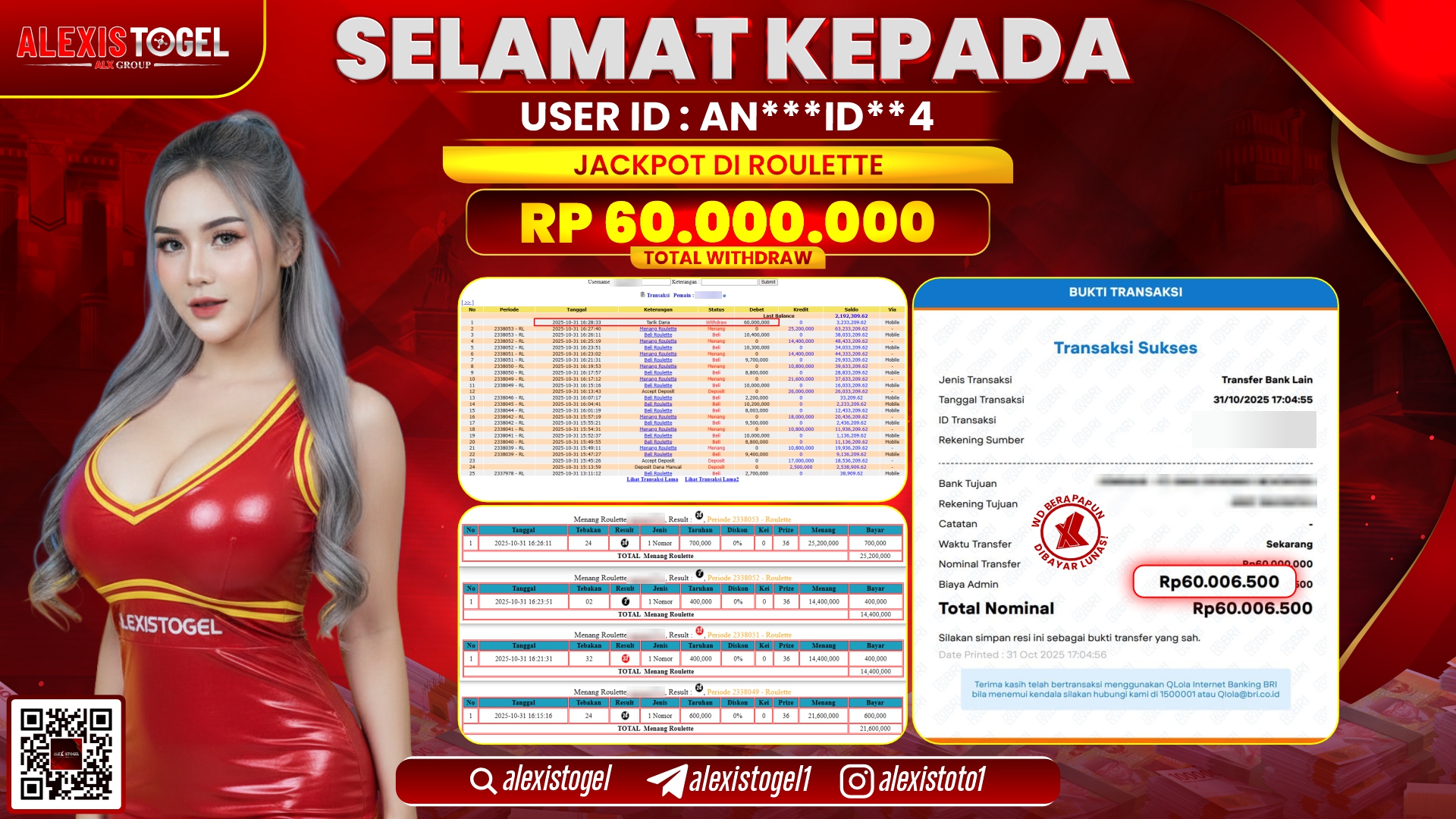ALEXISTOGEL di CASINO ROULETTE RP.60.000.000, LUNAS