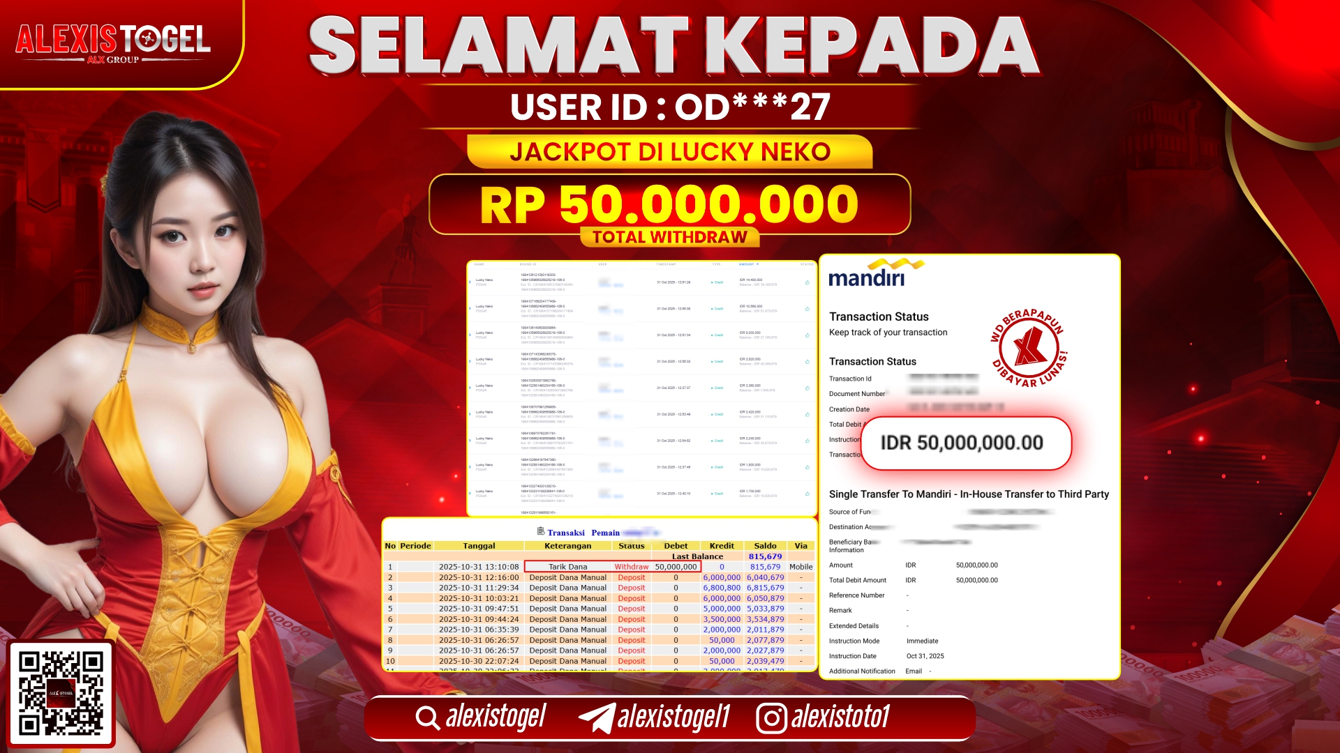 ALEXISTOGEL di SLOT LUCKY NEKO RP.50.000.000, LUNAS