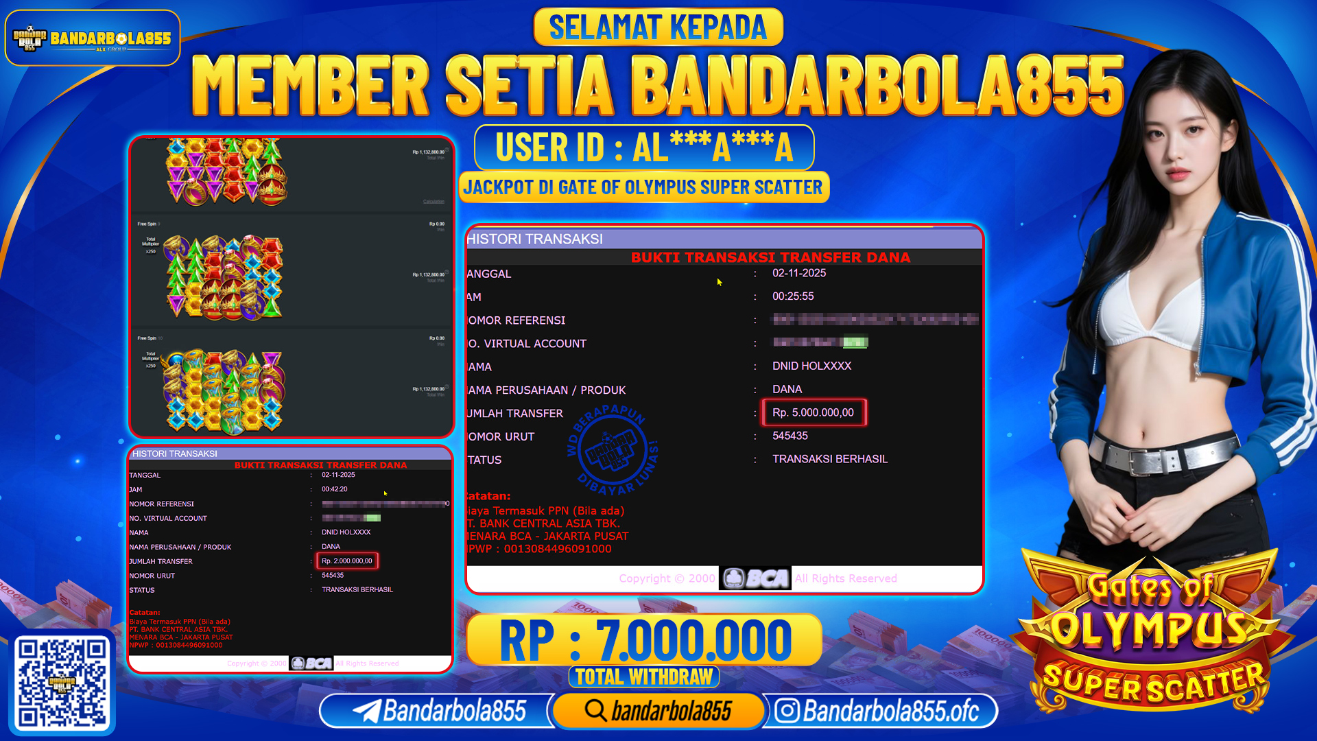 🎖 JACKPOT BANDARBOLA855 di GATE OF OLYMPUS SUPER SCATTER Rp7.000.000🎖