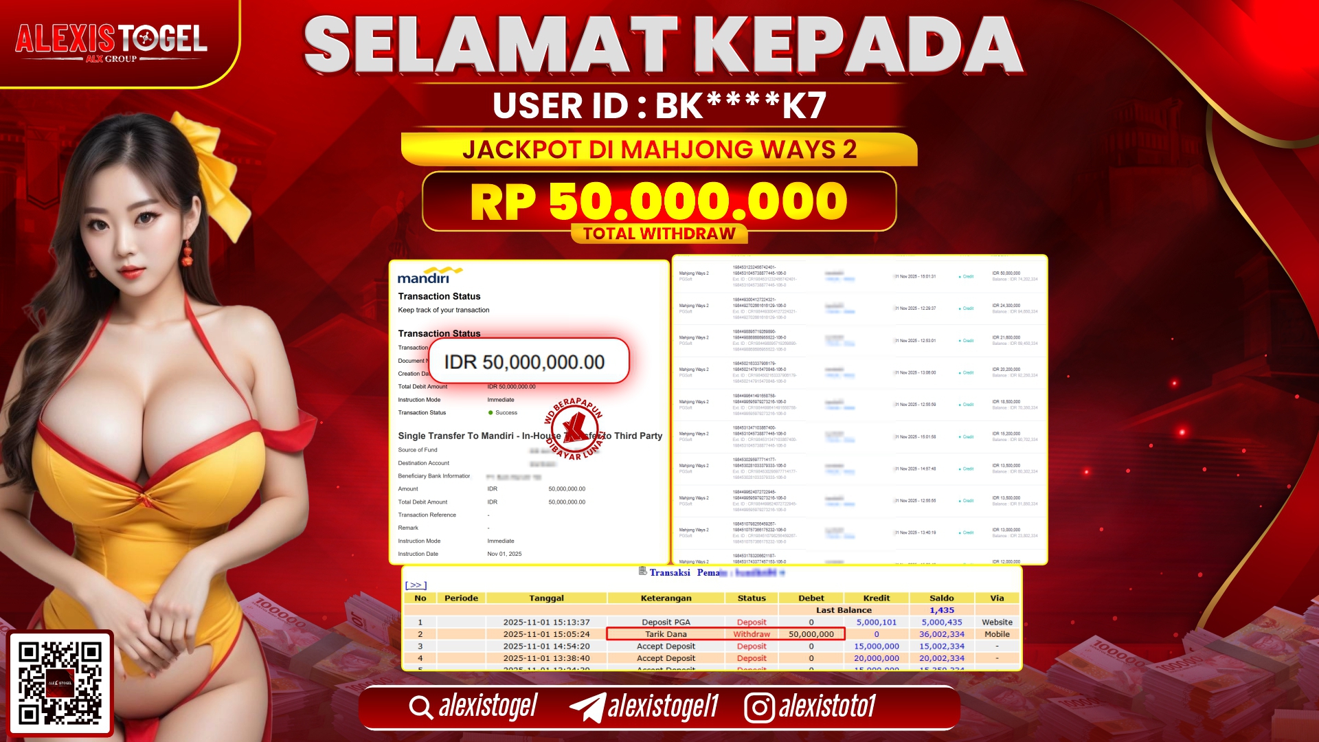 ALEXISTOGEL di SLOT  MAHJONG WAYS 2 RP.50.000.000, LUNAS