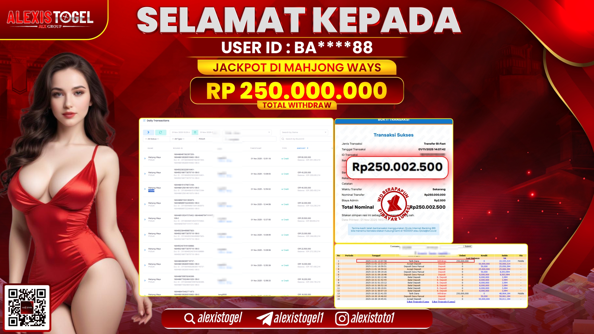 ALEXISTOGEL di SLOT MAHJONG WAYS RP.250.000.000, LUNAS