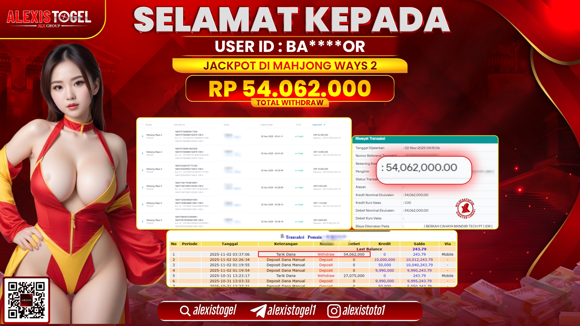 ALEXISTOGEL di SLOT MAHJONG WAYS 2 RP.54.062.000, LUNAS