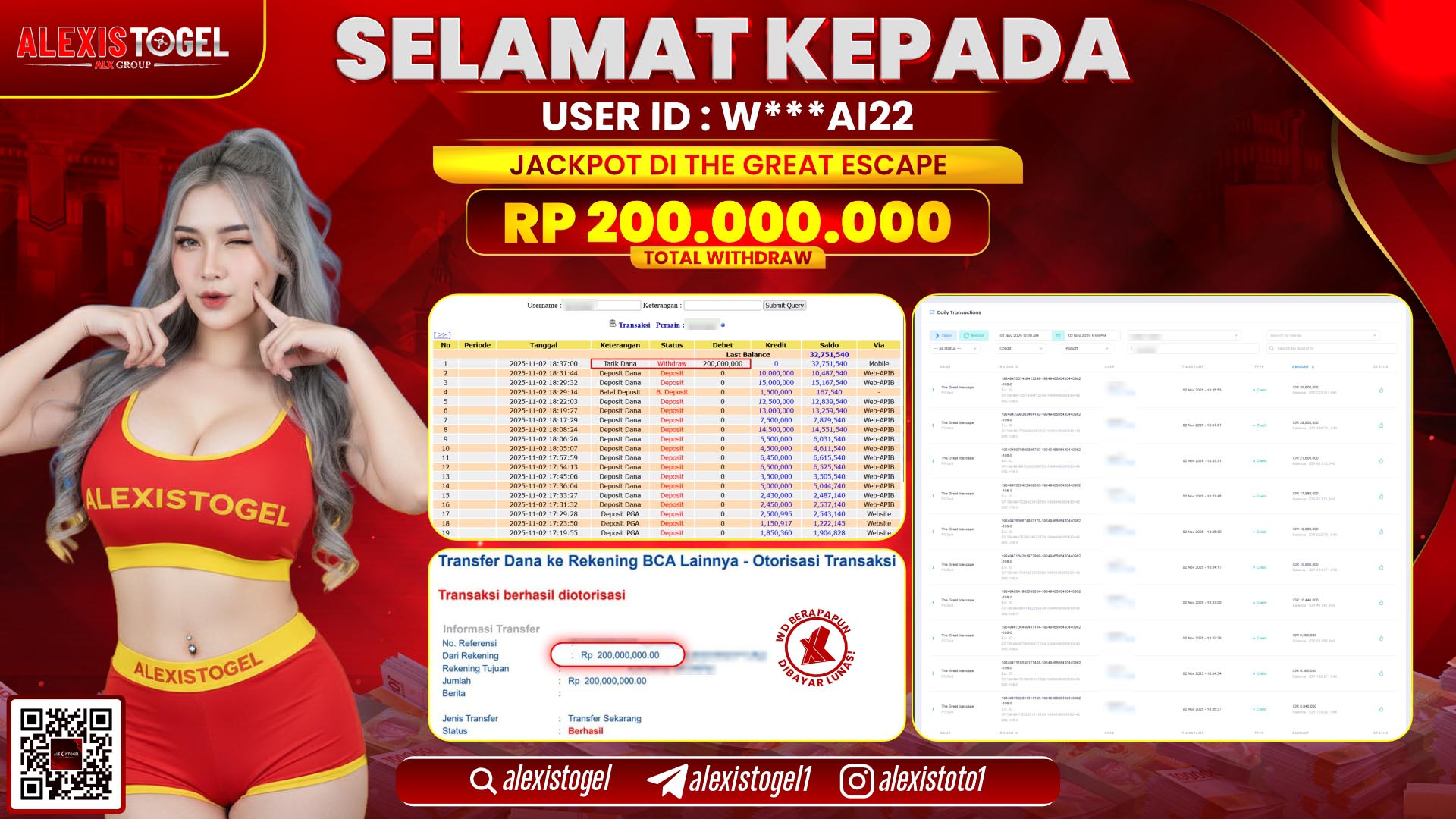 ALEXISTOGEL di THE GREAT ESCAPE RP.200.000.000, LUNAS