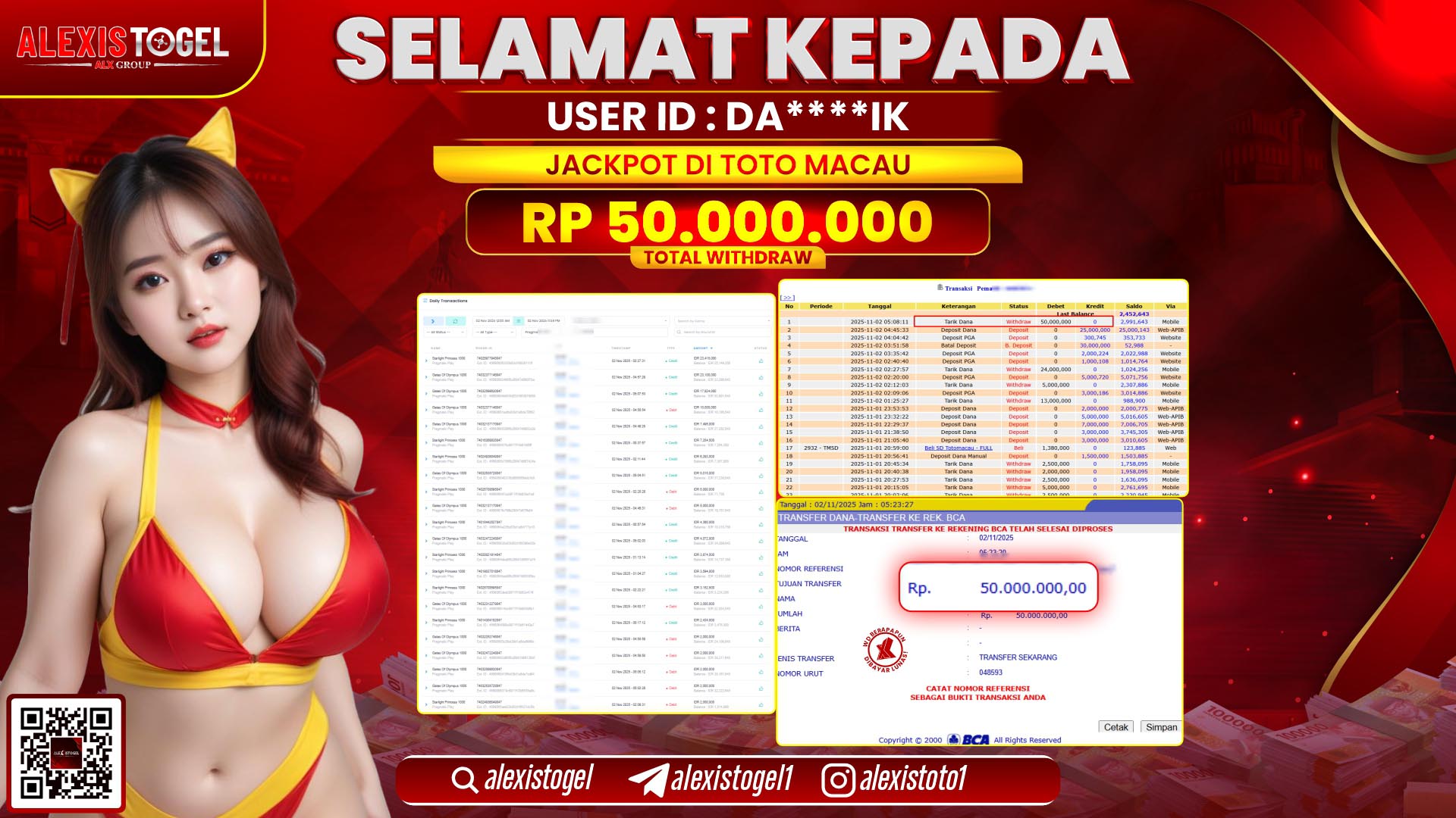 ALEXISTOGEL di TOTO MACAU RP.50.000.000, LUNAS