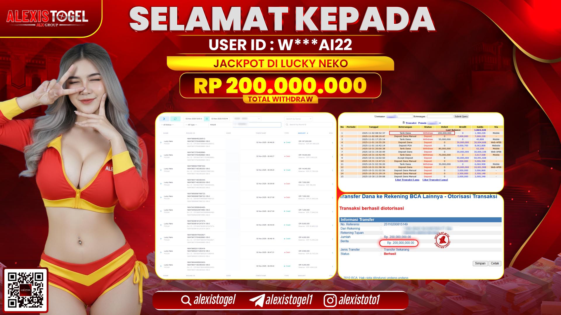 ALEXISTOGEL di SLOT LUCKY NEKO RP.200.000.000, LUNAS