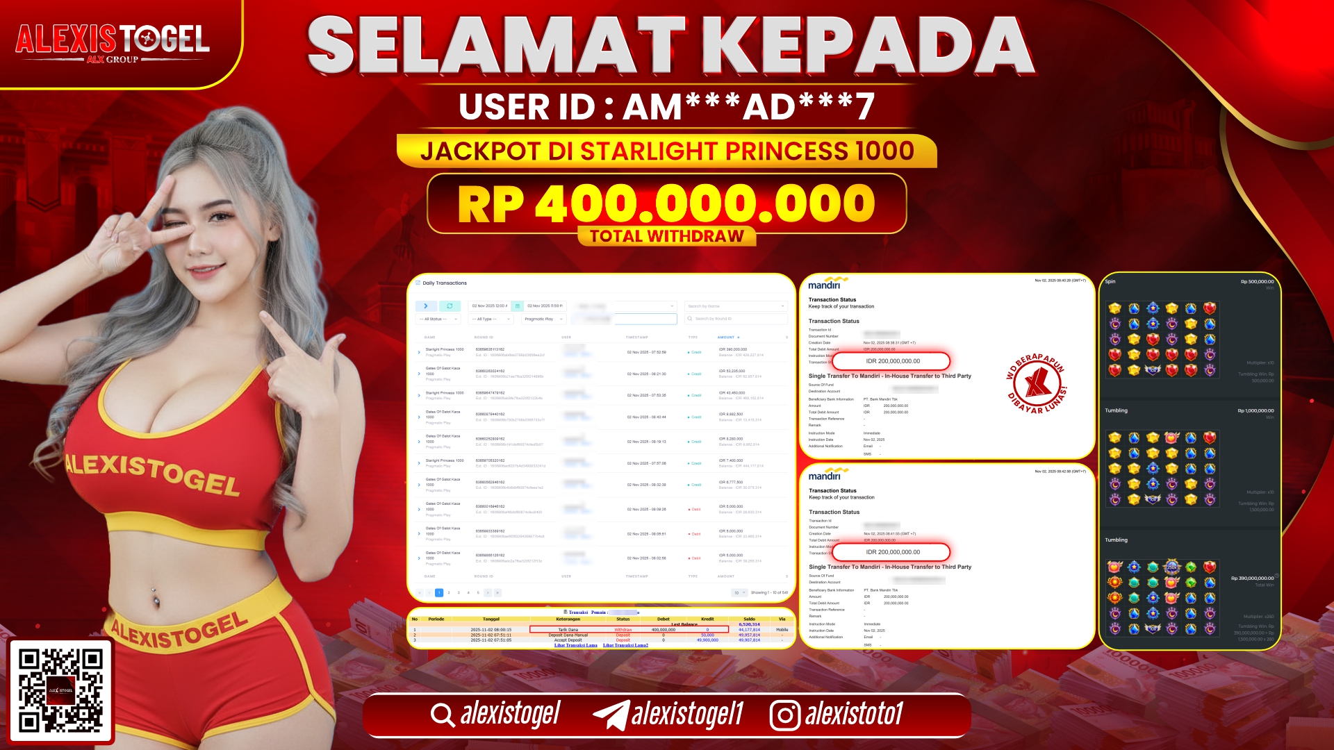 ALEXISTOGEL di SLOT STARLIGHT PRINCESS 1000 RP.400.000.000, LUNAS