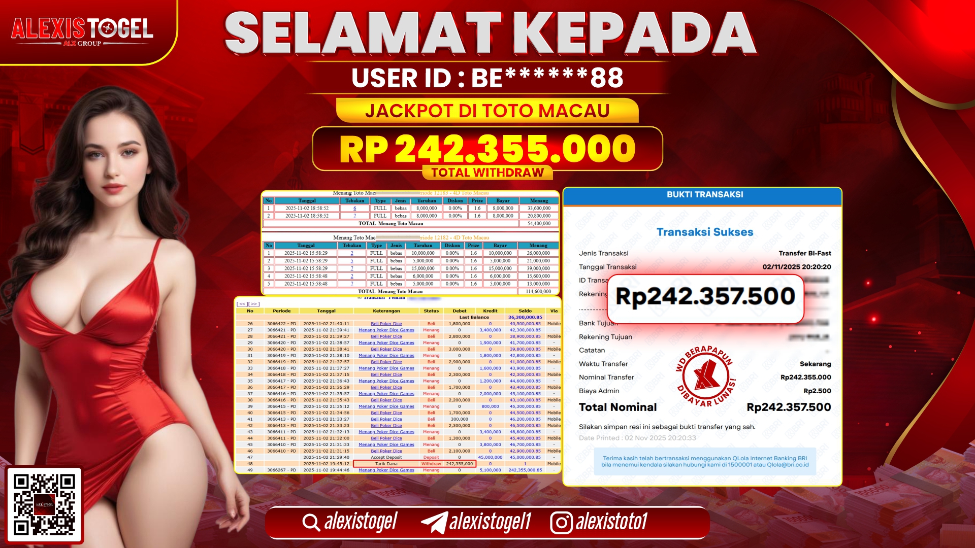 ALEXISTOGEL di TOTO MACAU RP.242.355.000, LUNAS