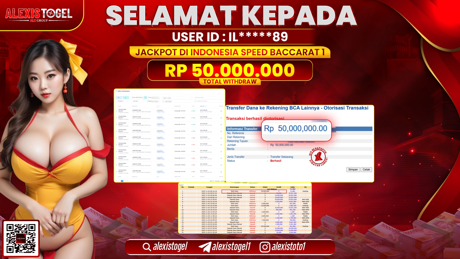 ALEXISTOGEL di INDONESIA SPEED BACCARAT 1 RP.50.000.000, LUNAS